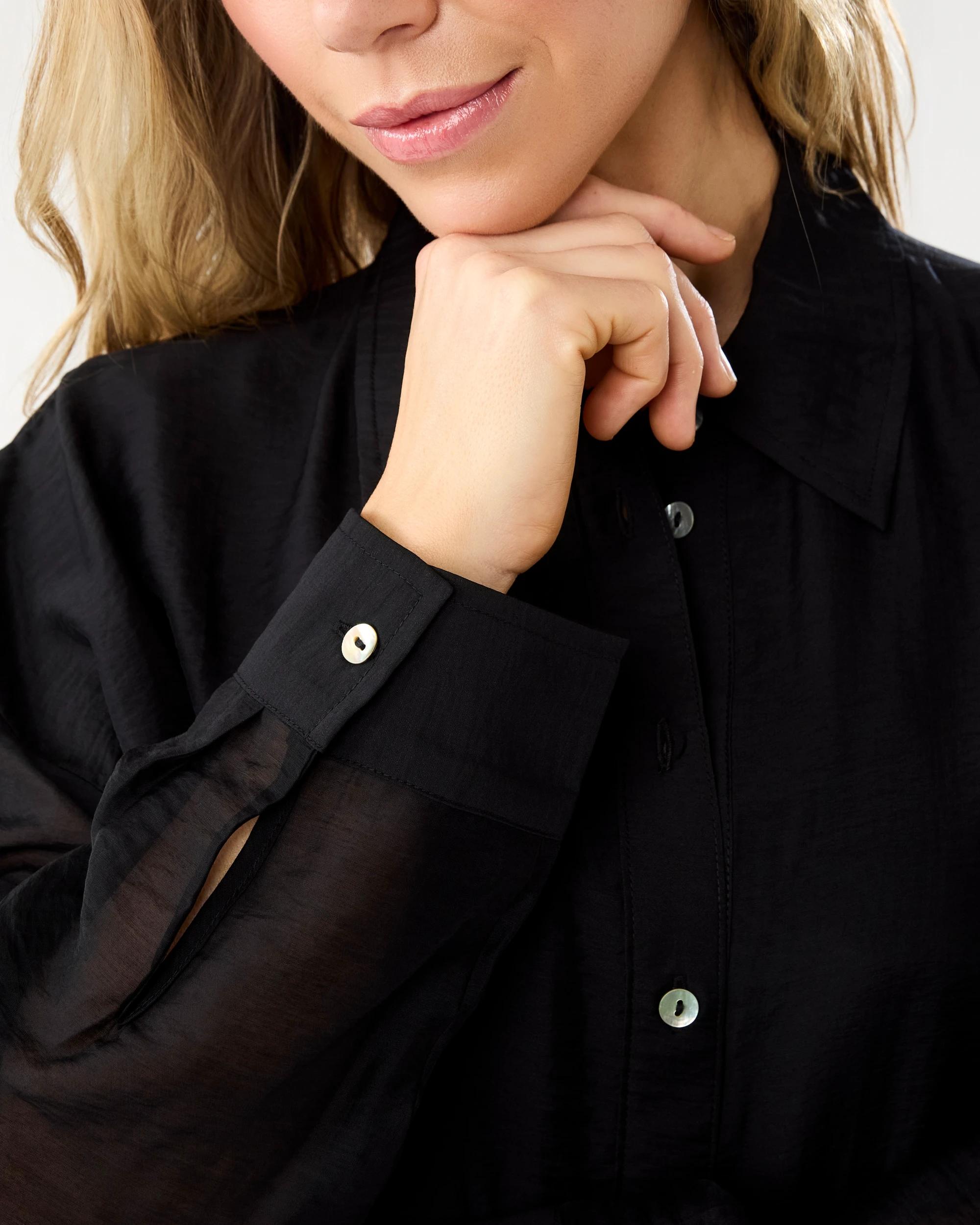 6 Long Sleeve Oversized Sheer Shirt Black, 6 of 7