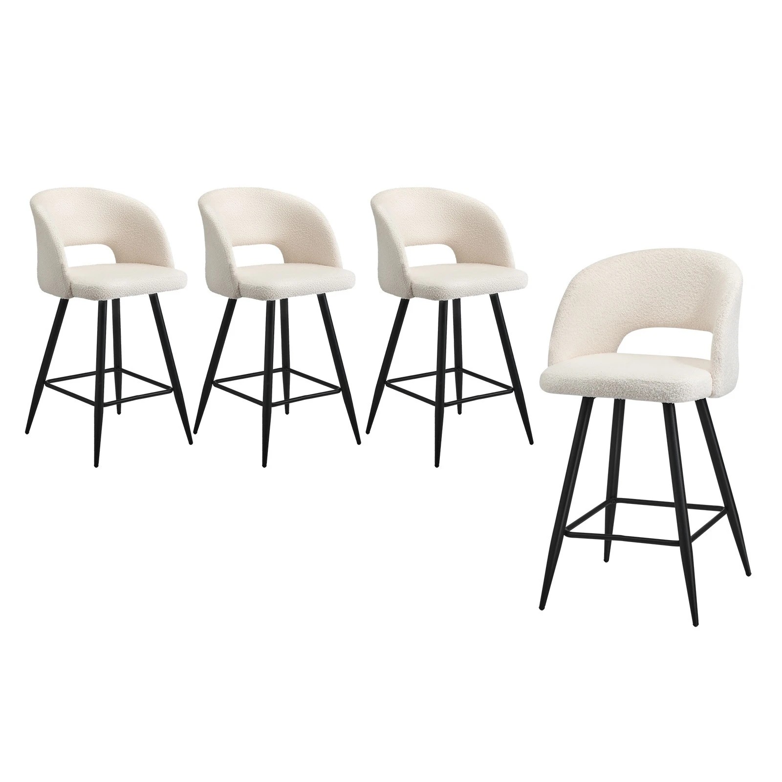 1 Oikiture 4x Bar Stools Kitchen Dining Chair Padded Chair Boucle Sura
 - White, 1 of 9