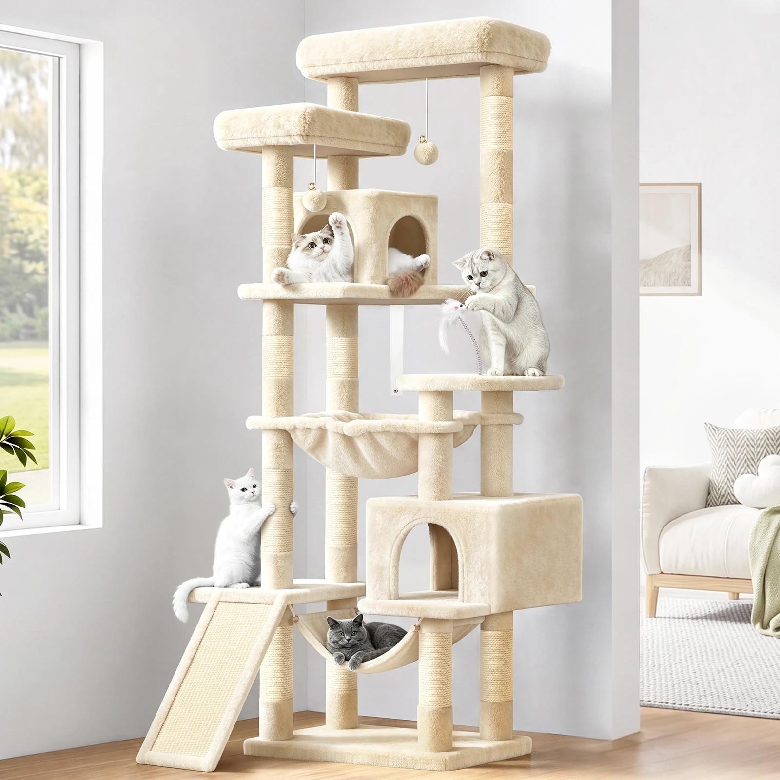 1 Beastie Cat Tree Scratcher Tower Scratching Post Condo 180cm - Beige, 1 of 4