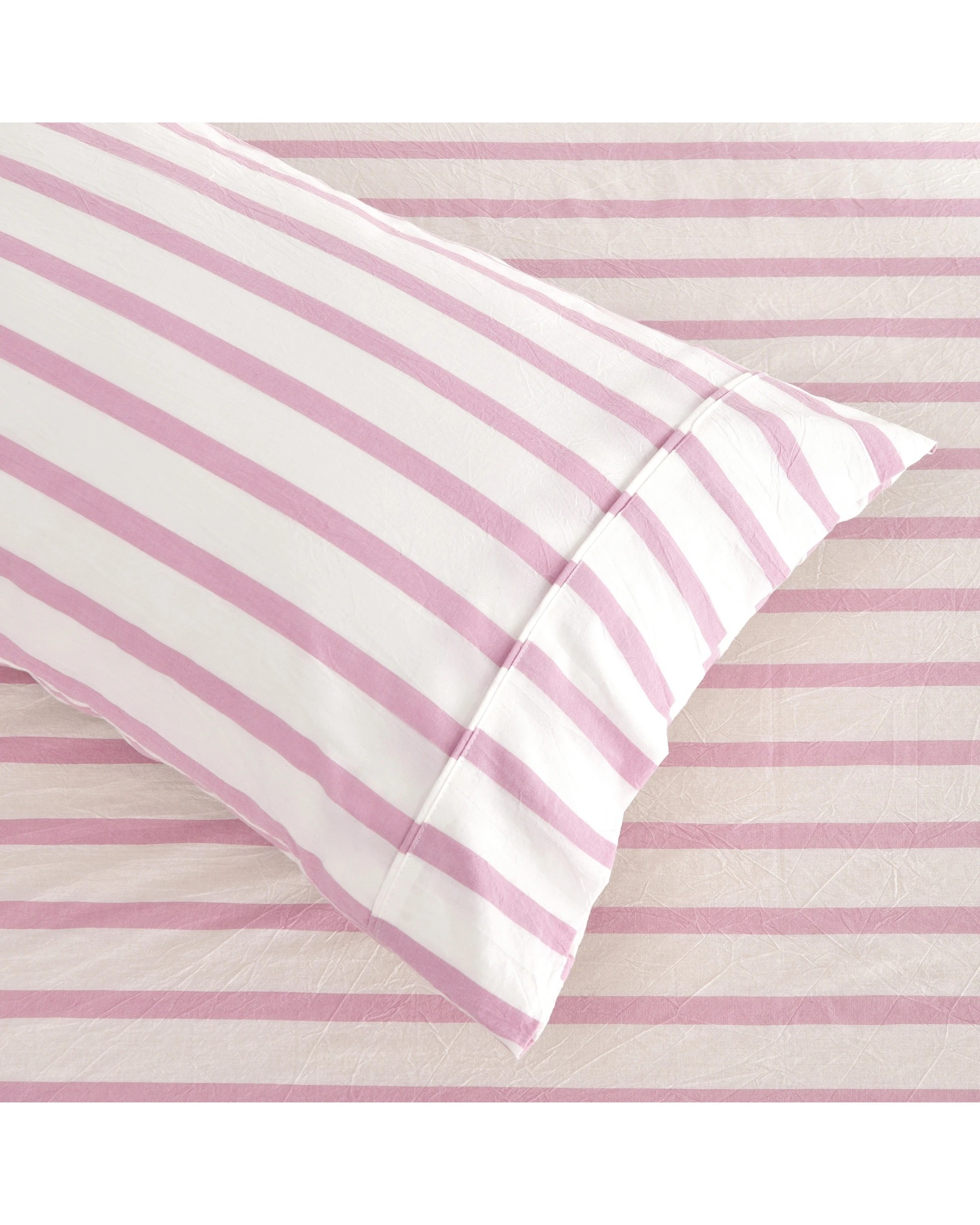3 Dreamaker Bask Yarn Dyed Washed Cotton Striped Sheet Set - Queen Bed - Pink Pearl, 3 of 7