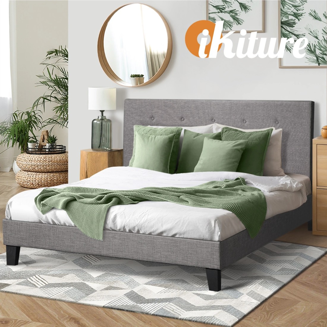 6 Oikiture Double Bed Frame Bed Platform
 - Grey, 6 of 10