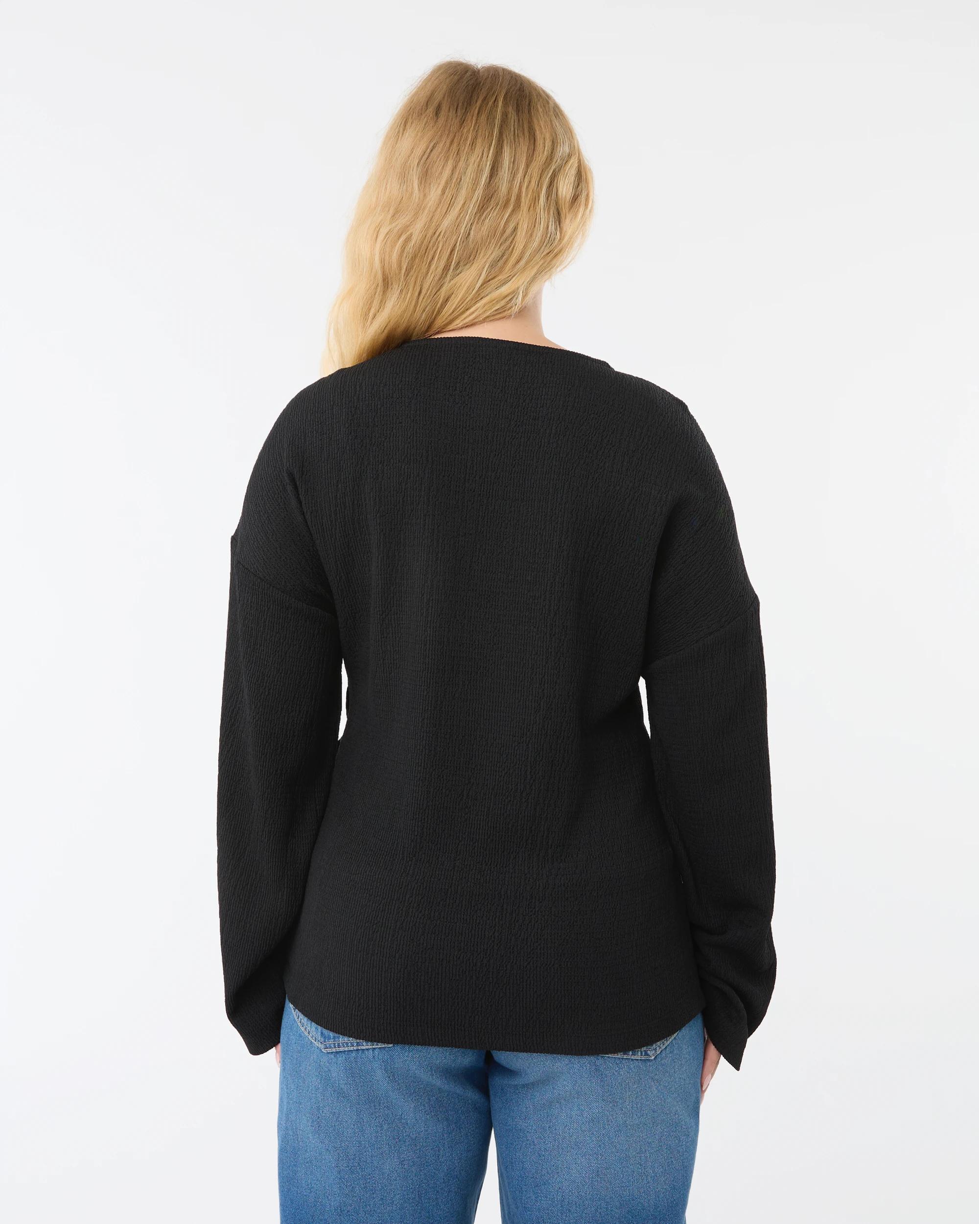 3 Long Sleeve Tie Side Top Black, 3 of 7