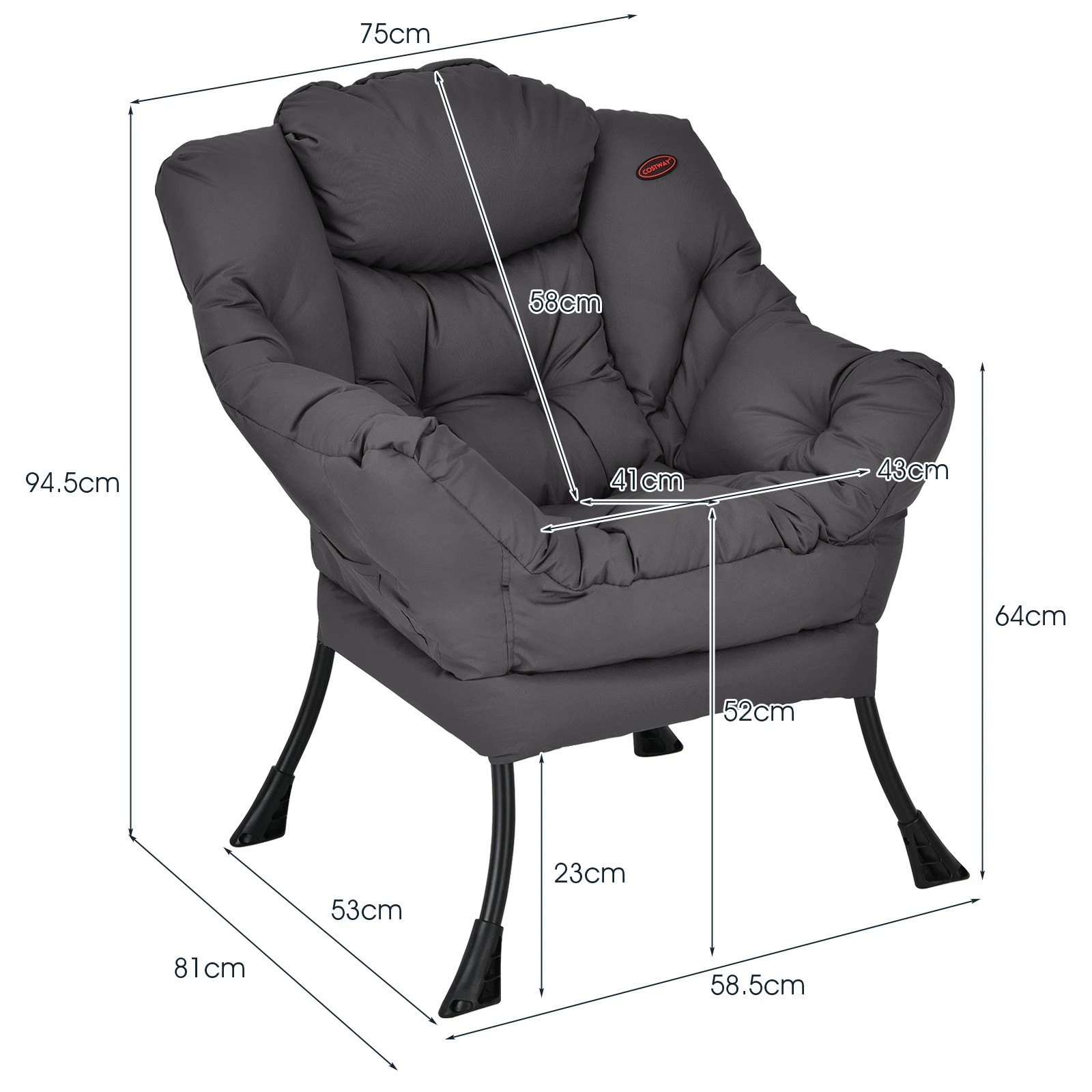 4 Costway Modern Armchair Upholstered Accent Chair Sofa Lounge Chair Couch w/Storage Bag - Grey, 4 of 4