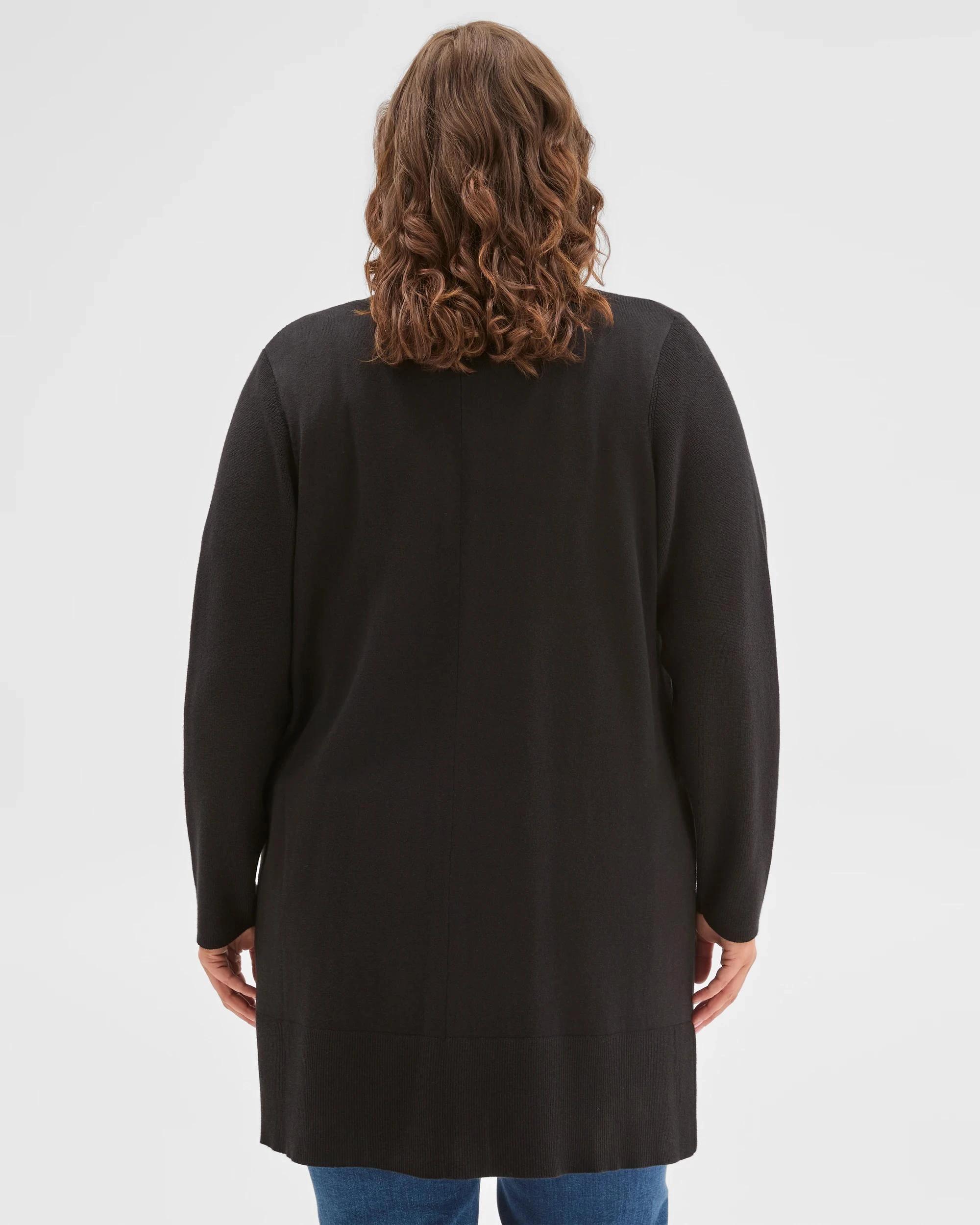 4 Target Curve Curve Australian Cotton Blend Edge To Edge Longline Rib Cardigan BLACK, 4 of 6