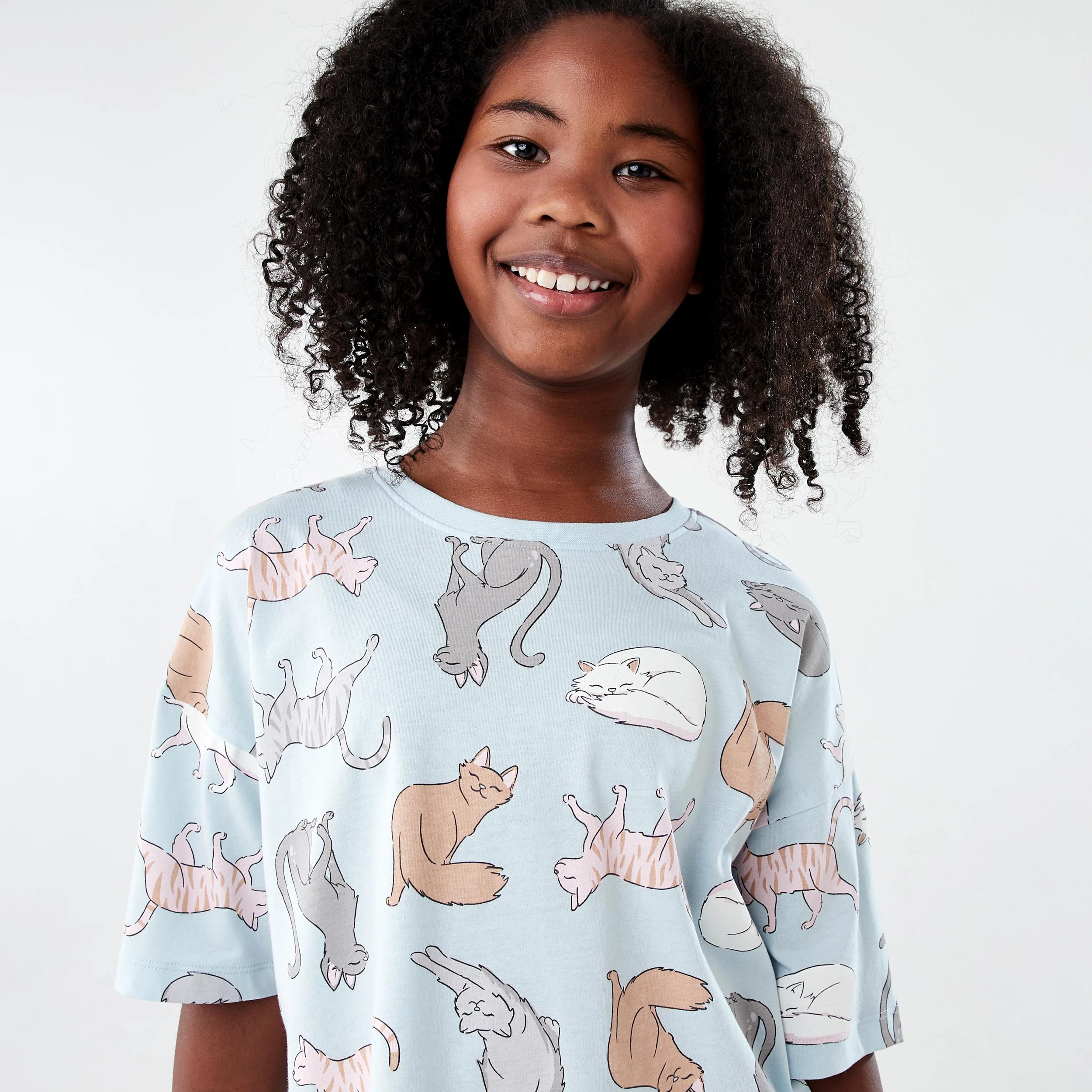 3 Short Sleeve Top Jersey Pyjama Set BLUE CATS, 3 of 7