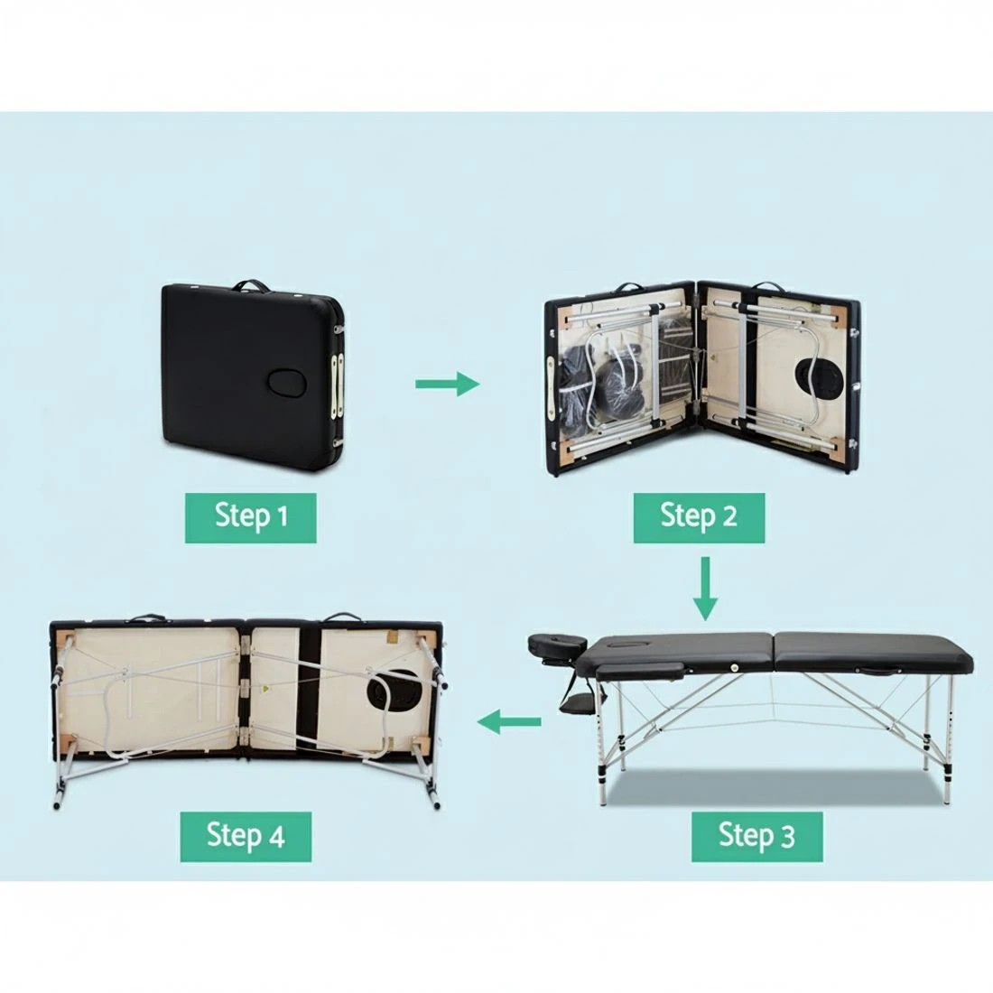6 Zenses Massage Table 55cm Portable 2 Fold Aluminium Beauty Bed - Black, 6 of 6