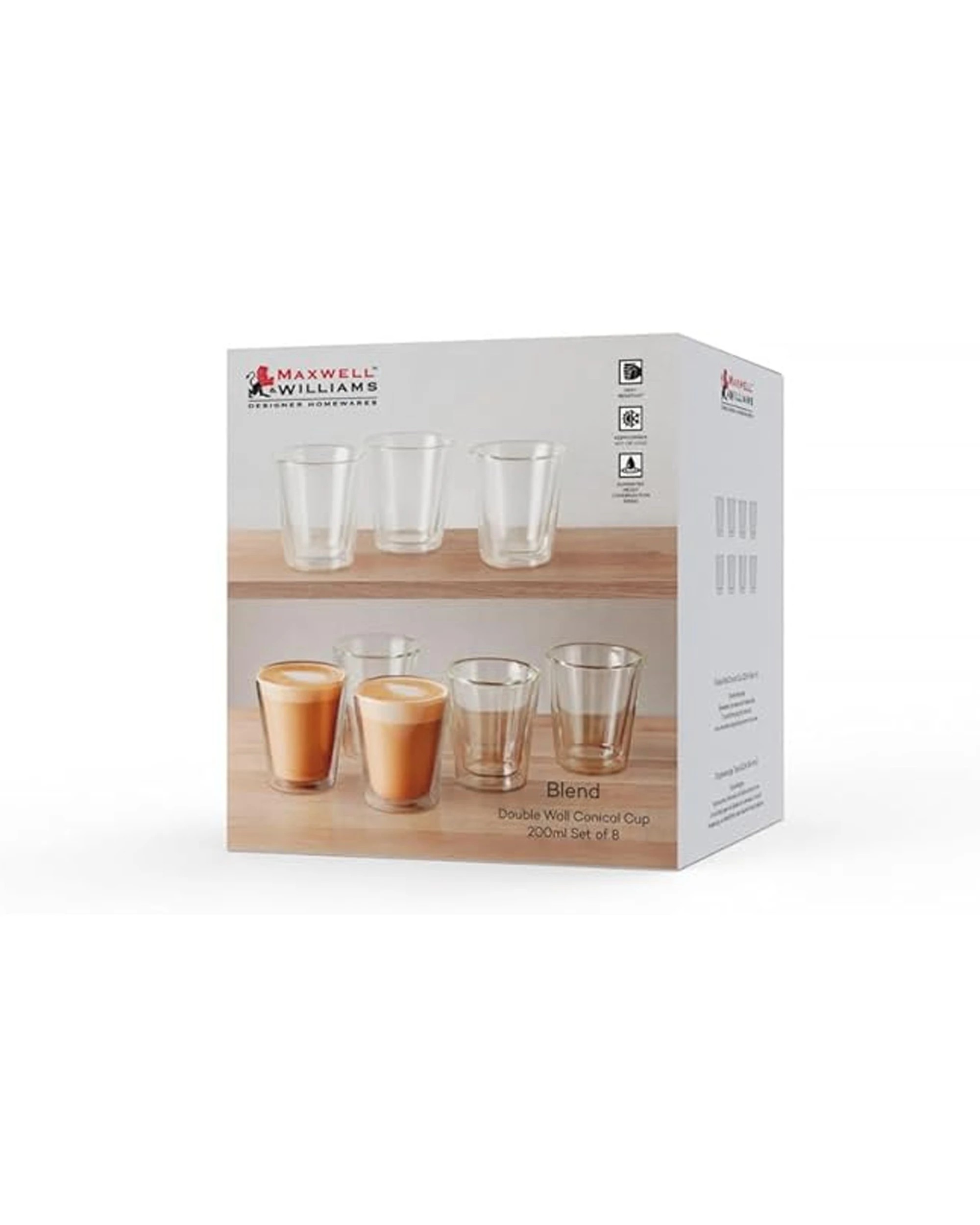 2 Maxwell & Williams 200ml Blend Double Wall Conical Cups Set 8 Pack - Clear, 2 of 3