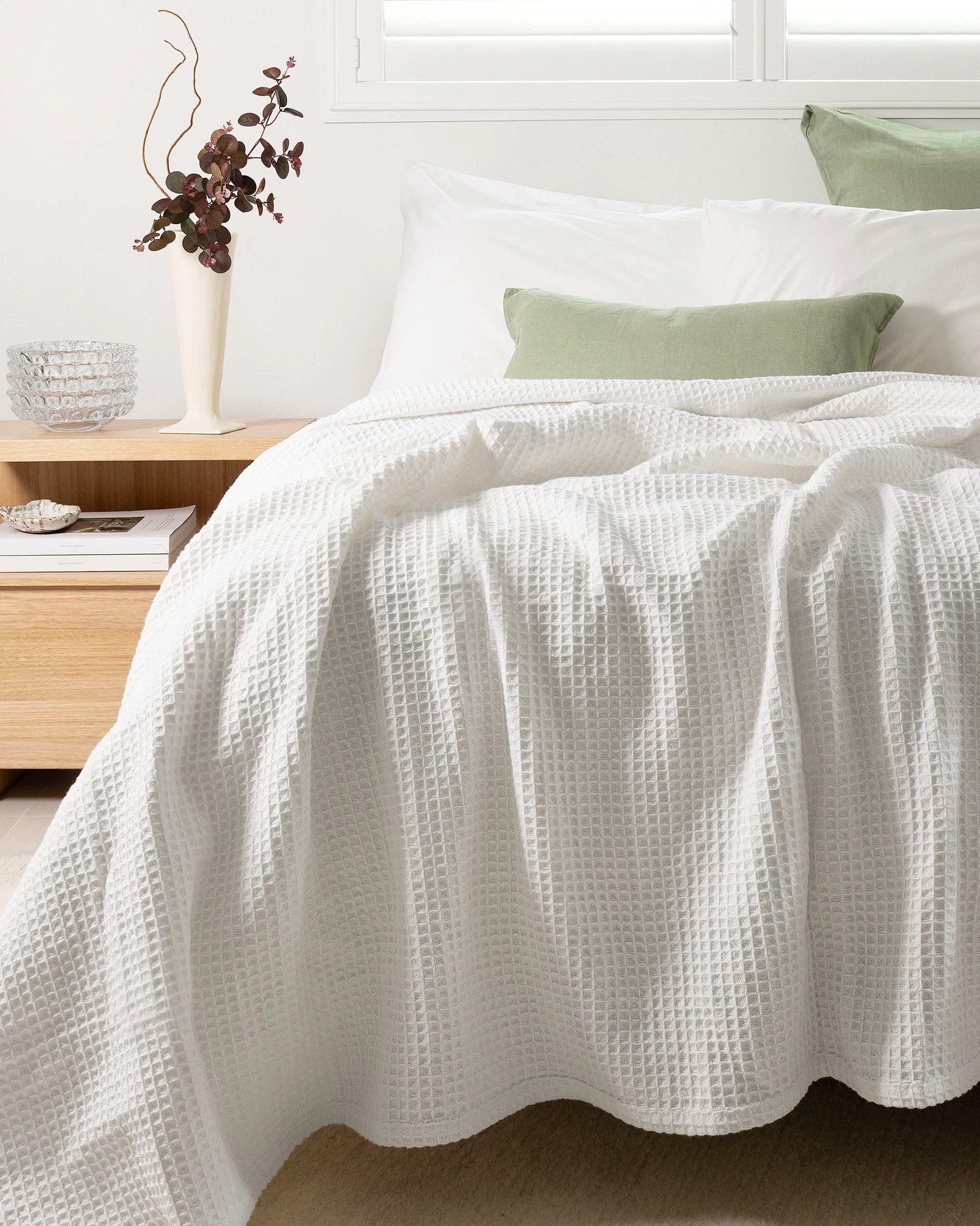 1 Bambury Cotton Waffle Weave Lightweight Blanket - Single Bed - White, 1 of 4