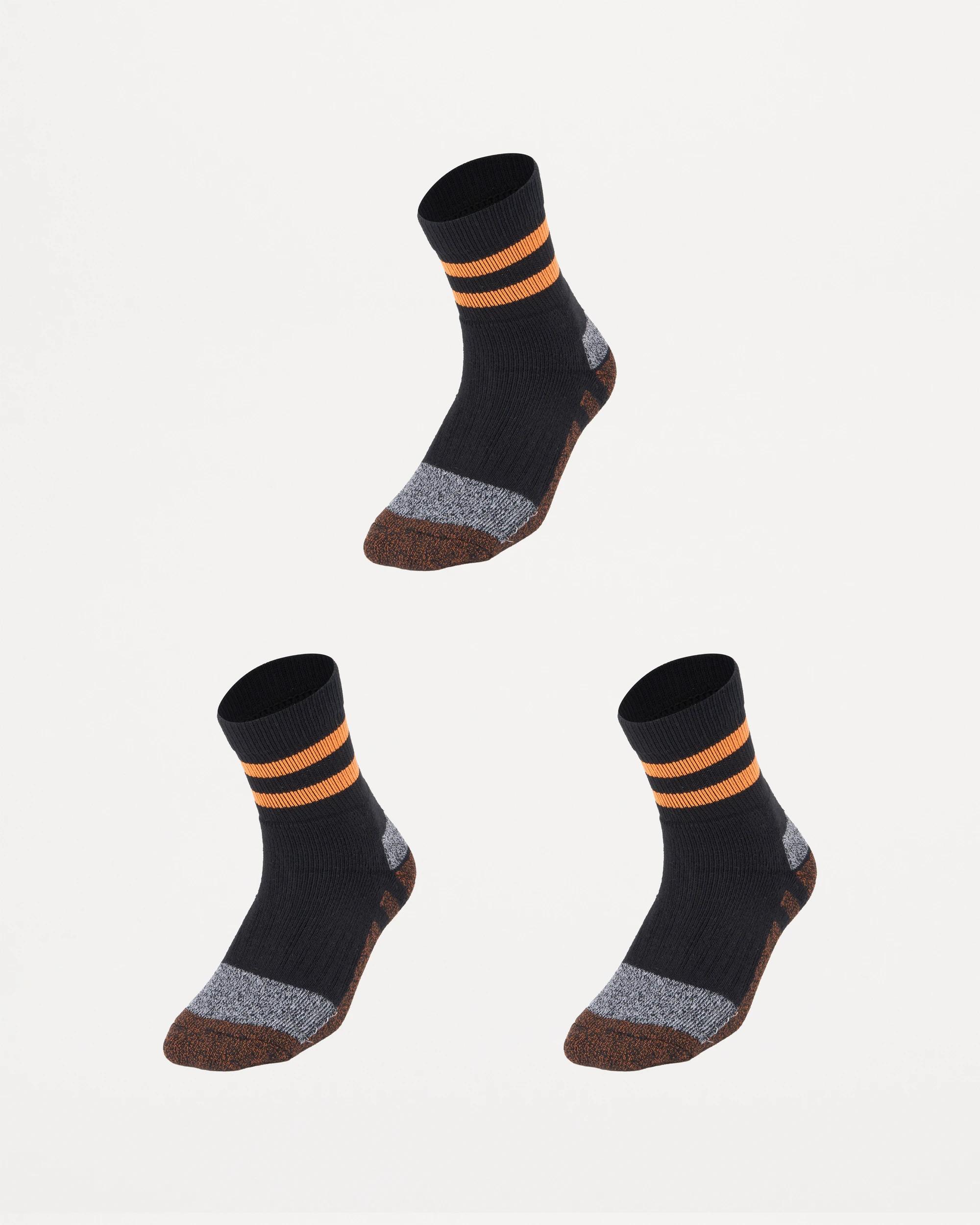 1 3 Pack Cotton Quarter Crew Socks BLACK ORANGE, 1 of 3