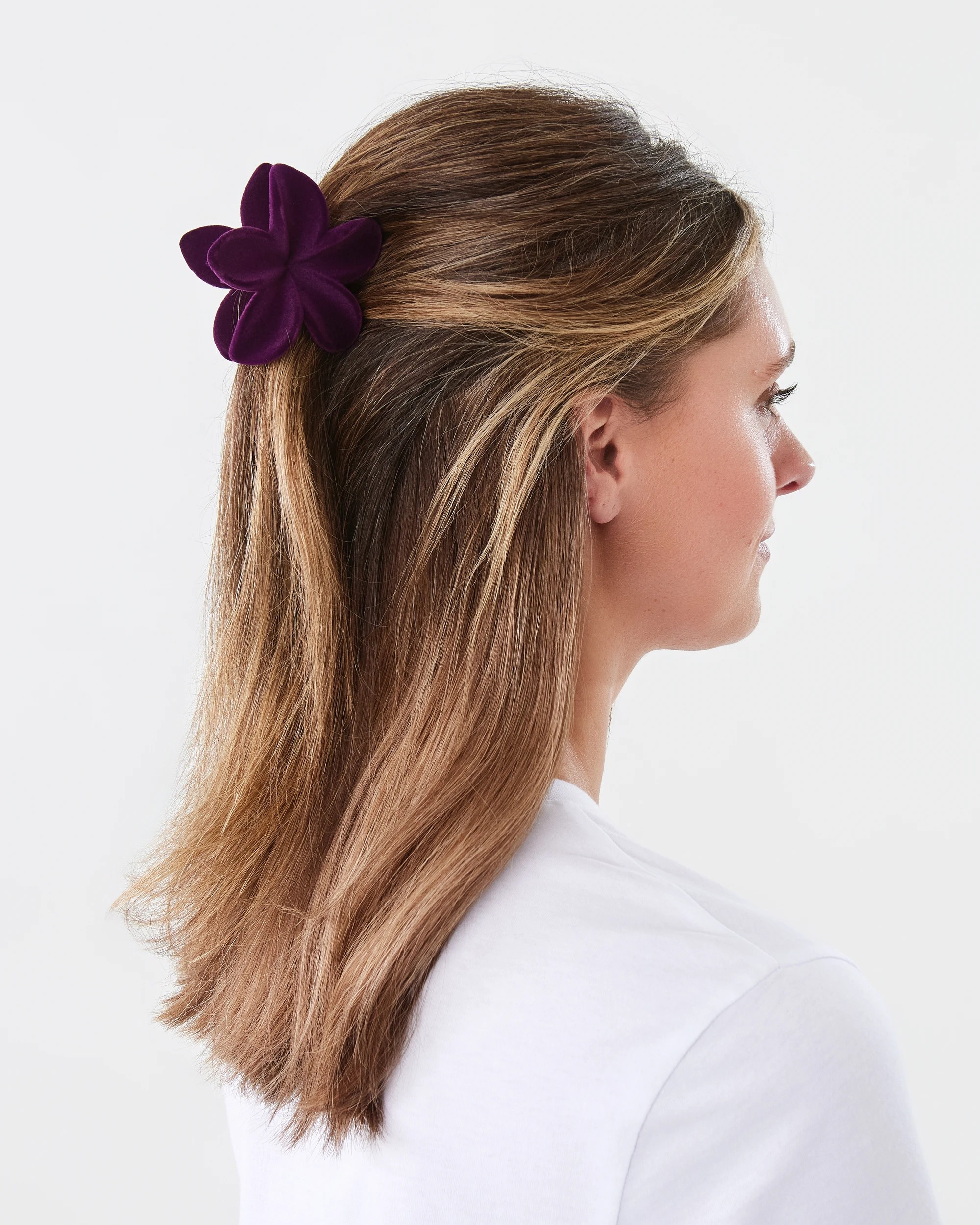 3 Purple Velvet Frangipani Claw Hair Clip, 3 of 4
