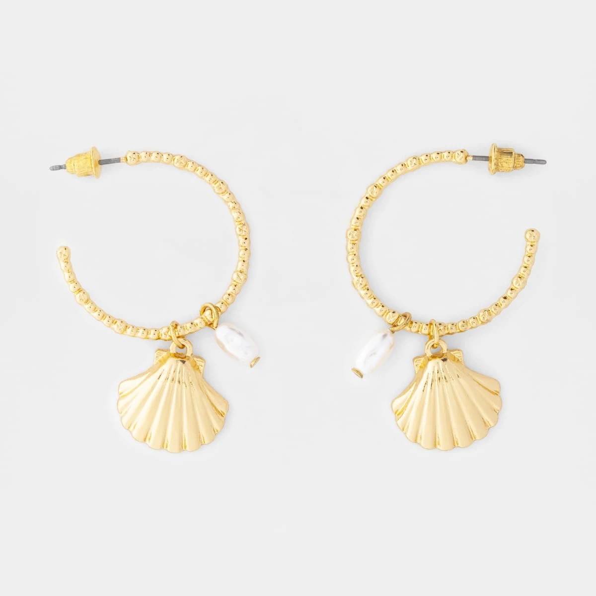 1 Shell Beaded Hoop Earrings - Gold Tone, 1 of 3