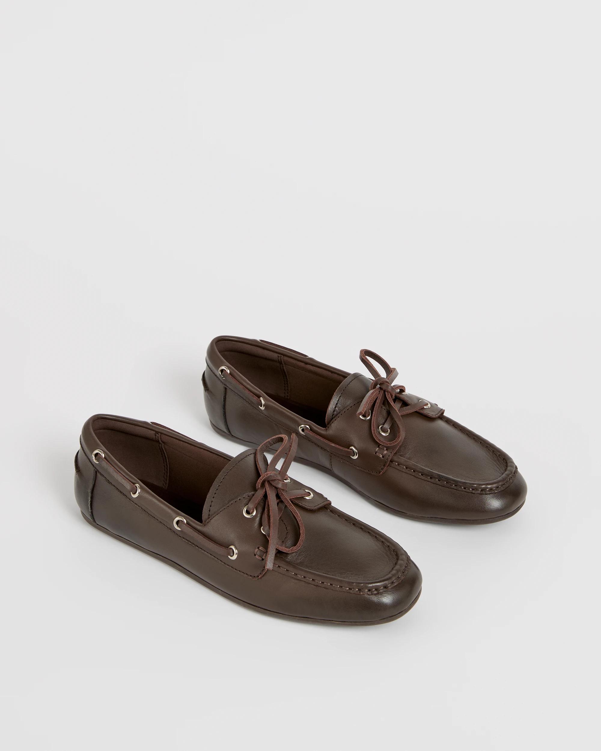 2 Target Woman Genuine Suede Leather Boat Shoes CHOCOLATE, 2 of 3
