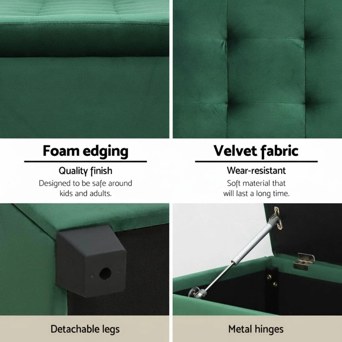 6 Artiss Storage Ottoman 97cm Blanket Box Velvet Green - Green, 6 of 6