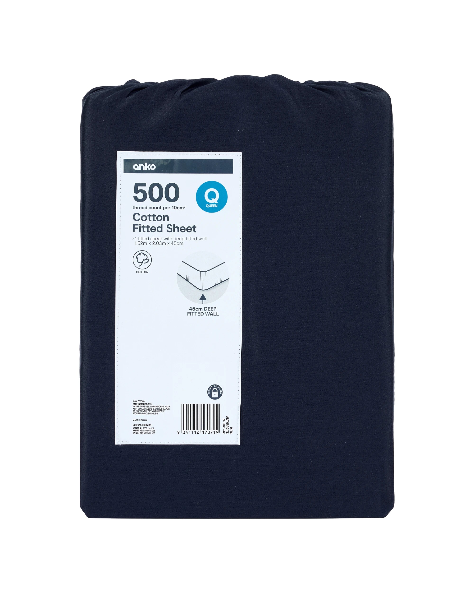 6 500 Thread Count Cotton Fitted Sheet - Queen Bed, Anthracite, 6 of 6