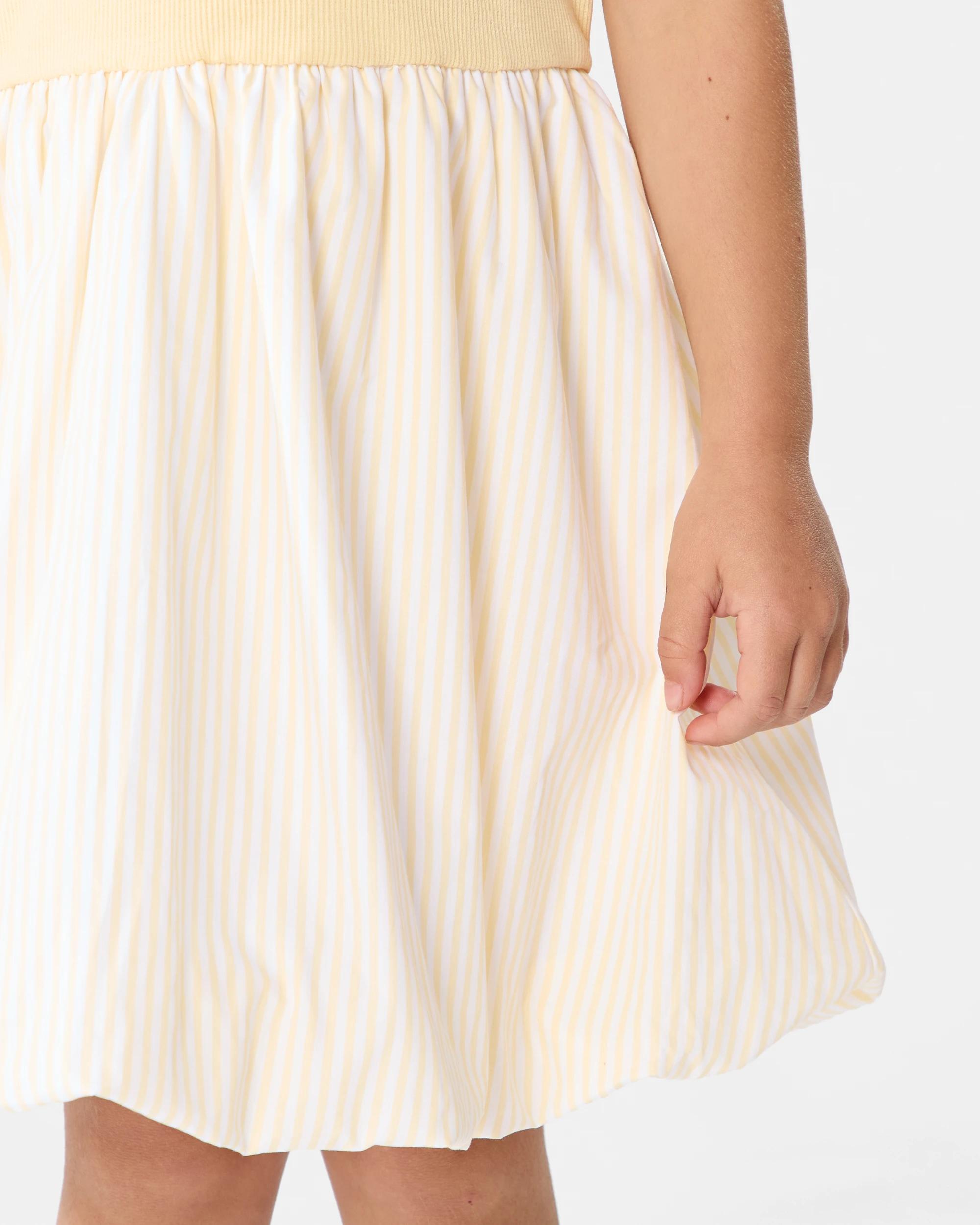 4 Short Sleeve Bubble Dress Ylw Stripe, 4 of 7