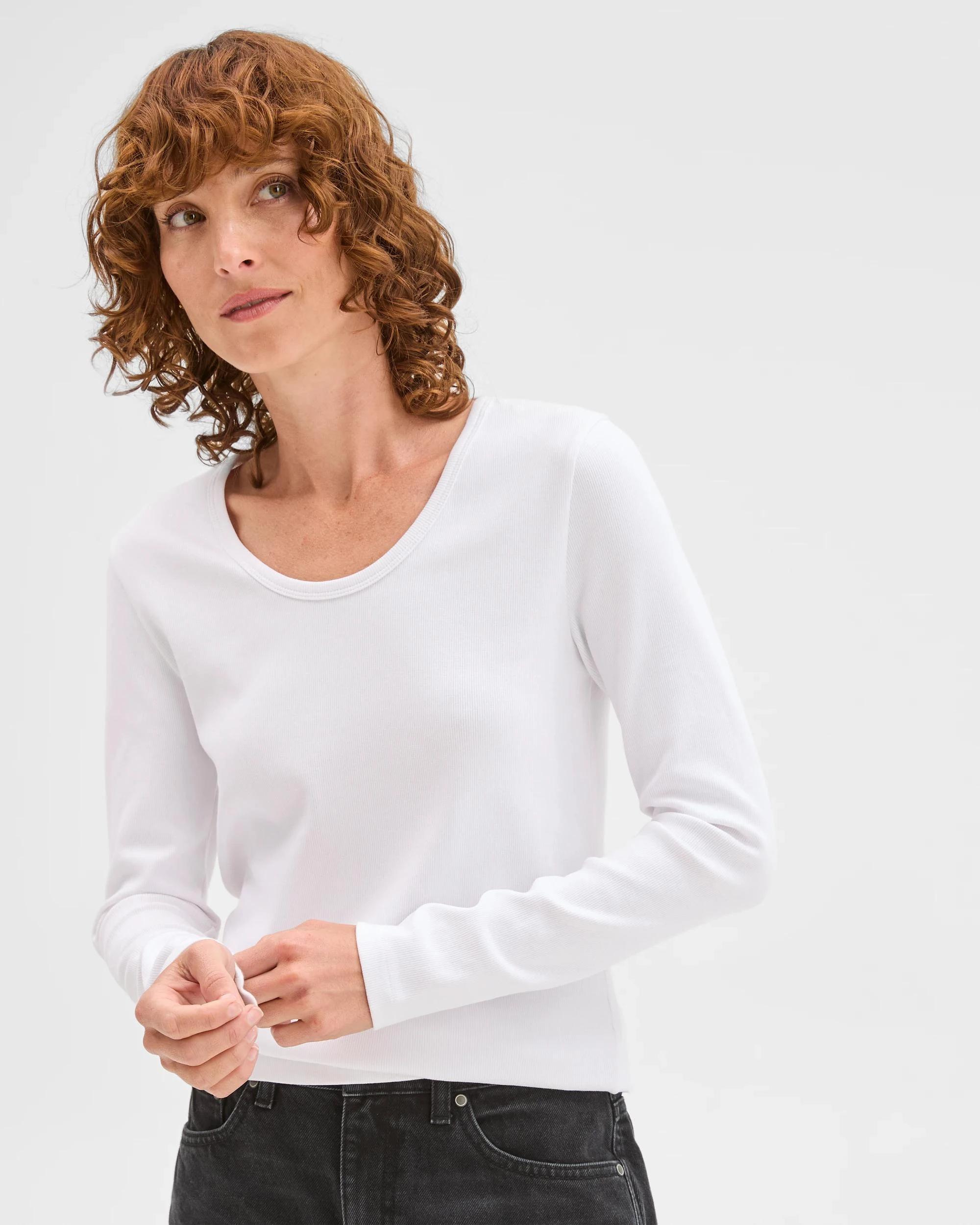 2 Target Woman Australian Cotton Long Sleeve Scoop Neck Rib T-Shirt WHITE, 2 of 5