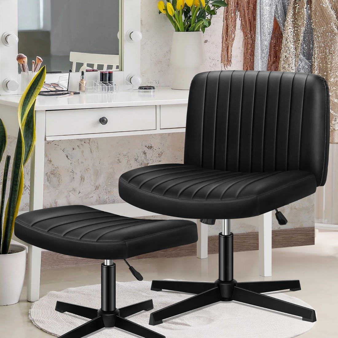 4 Alfordson Office Chair Computer Executive Seat Work Ottoman PU Leather - Black, 4 of 10
