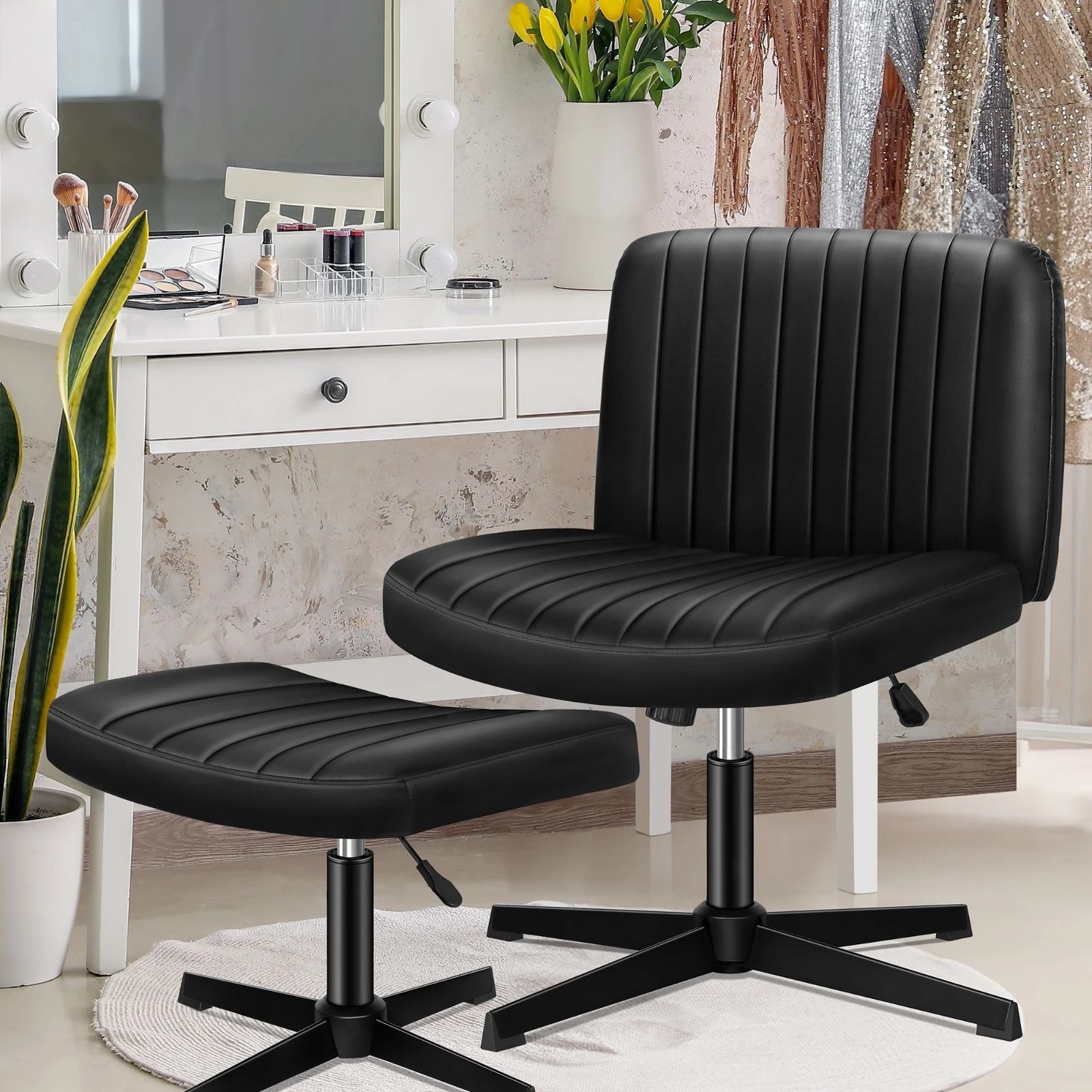 4 Alfordson Office Chair Computer Executive Seat Work Ottoman PU Leather - Black, 4 of 10