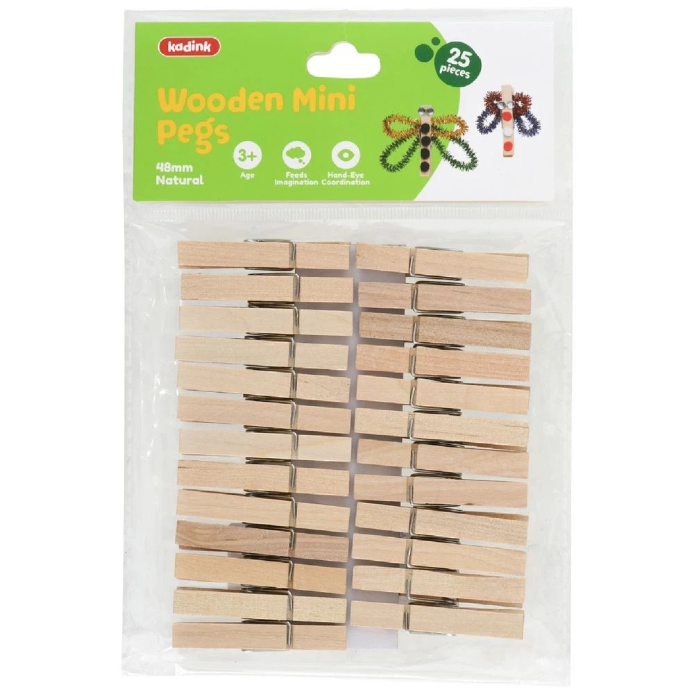 1 Kadink Wooden Mini Pegs Natural 25 Pack, 1 of 3