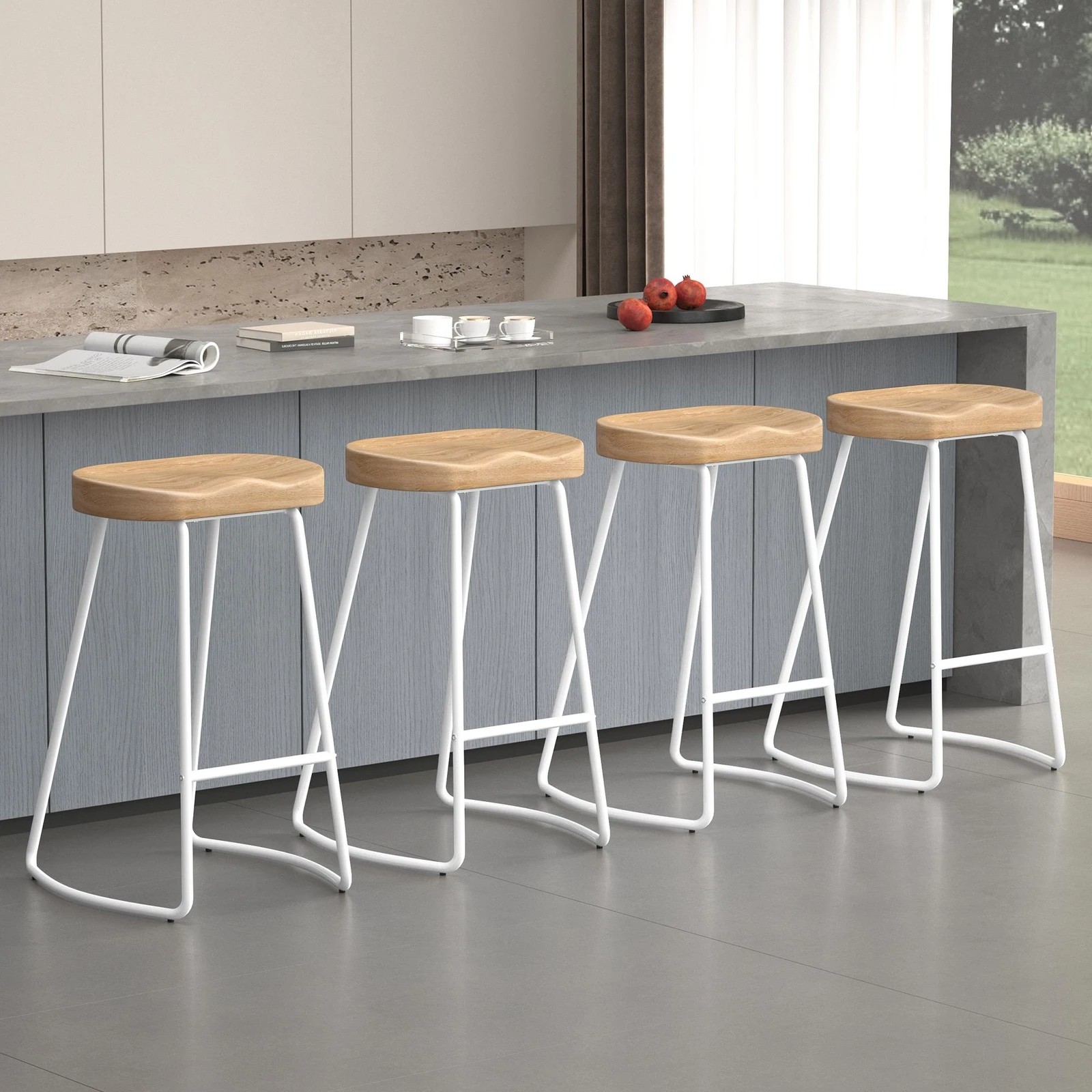 2 Alfordson 4x Bar Stools 75cm Tractor Kitchen Wooden Vintage Chair - Natural, 2 of 10