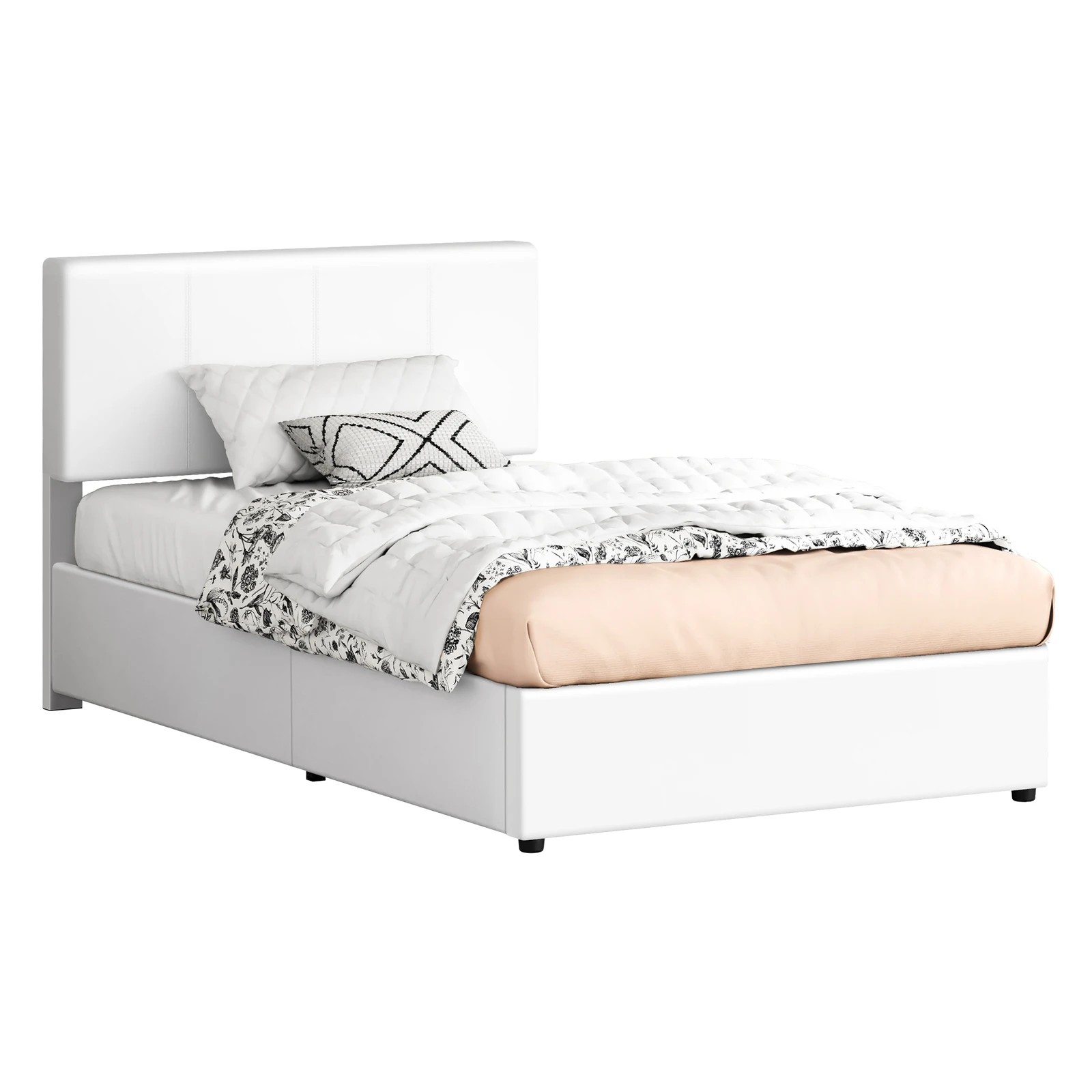 1 Alfordson Bed Frame Single Gas Lift Storage Adjustable Headboard Luria - White, 1 of 10