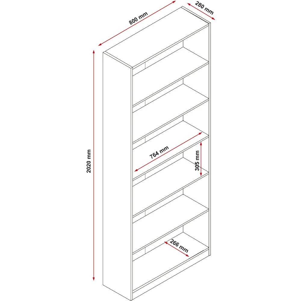 5 Austin 6 Shelf Bookcase White Shelves Home Office Storage, 5 of 6