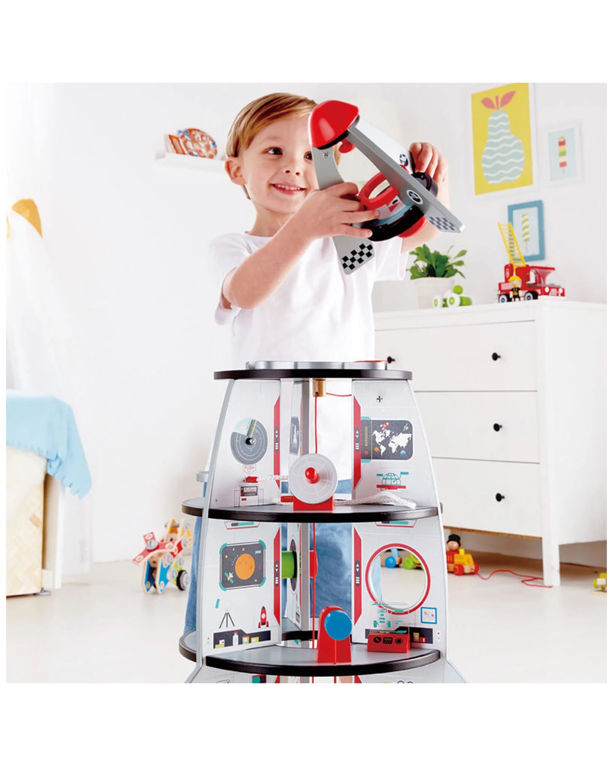 4 Hape 20pc Four Stage Rocket Ship Wooden Toy 74cm Kids Toddler 3y+. - White, 4 of 9