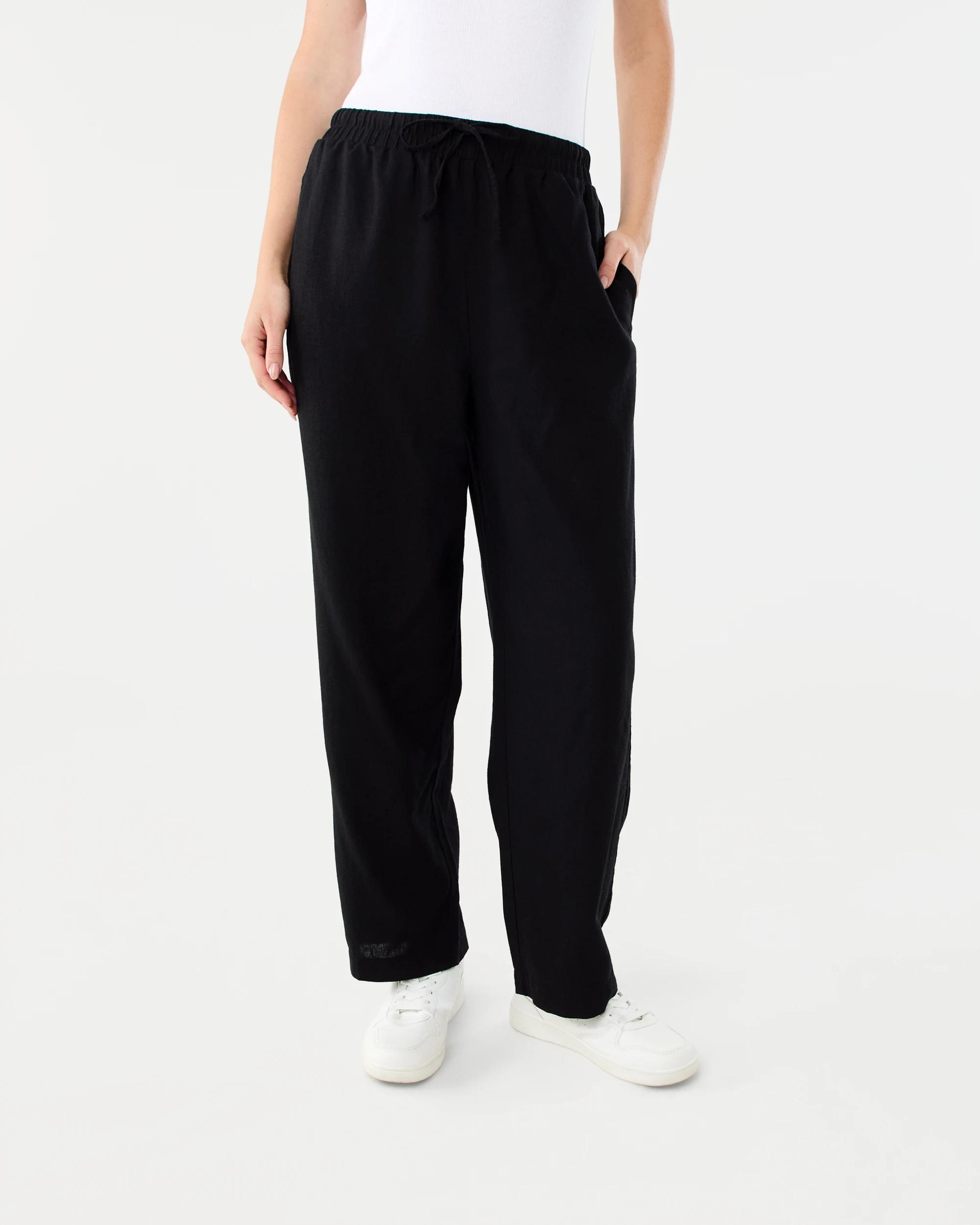1 Linen Blend Straight Leg Pants Black, 1 of 5
