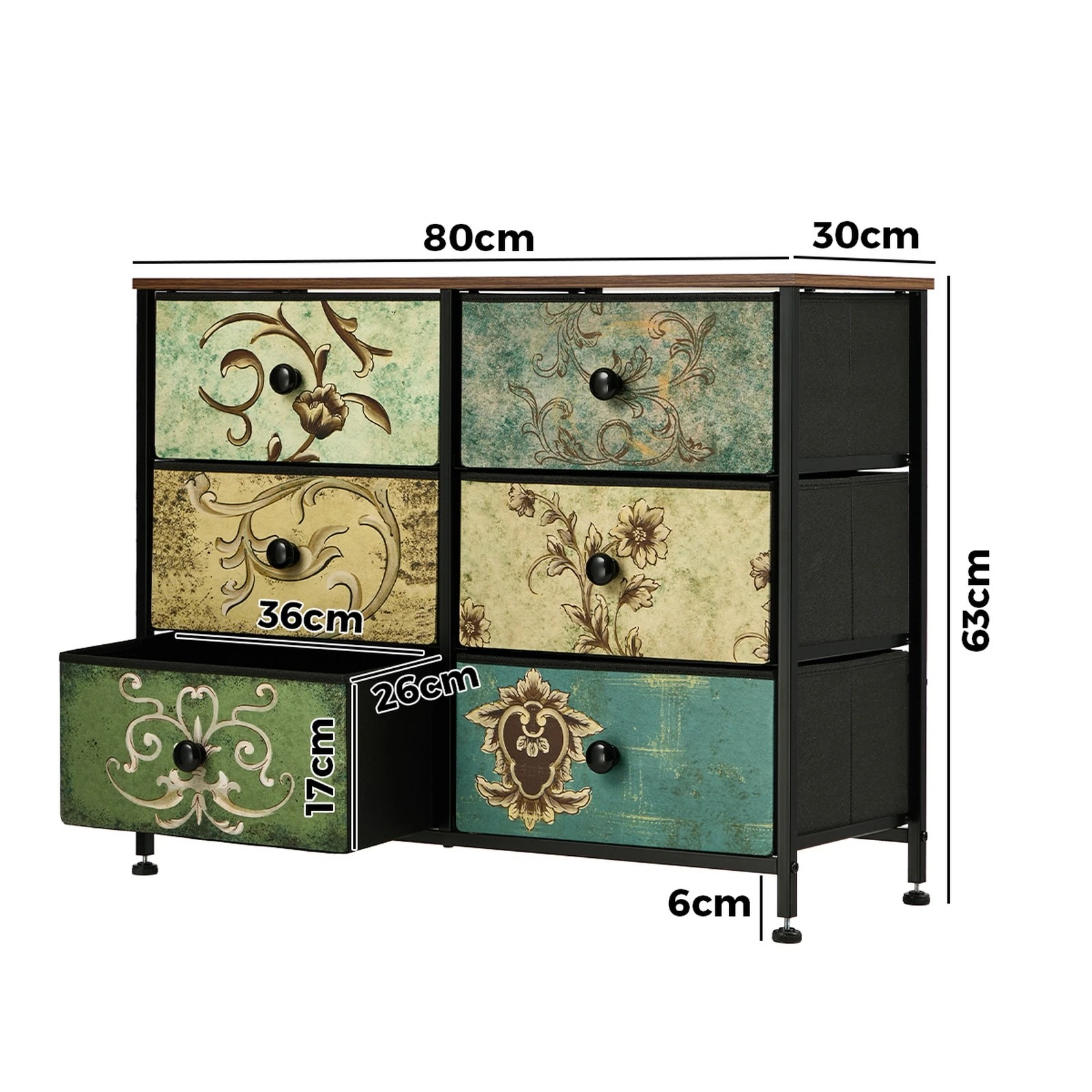 2 Oikiture 6 Chest of Drawers Fabric Storage Cabinet Retro Lowboy Organizer - Multi, 2 of 6