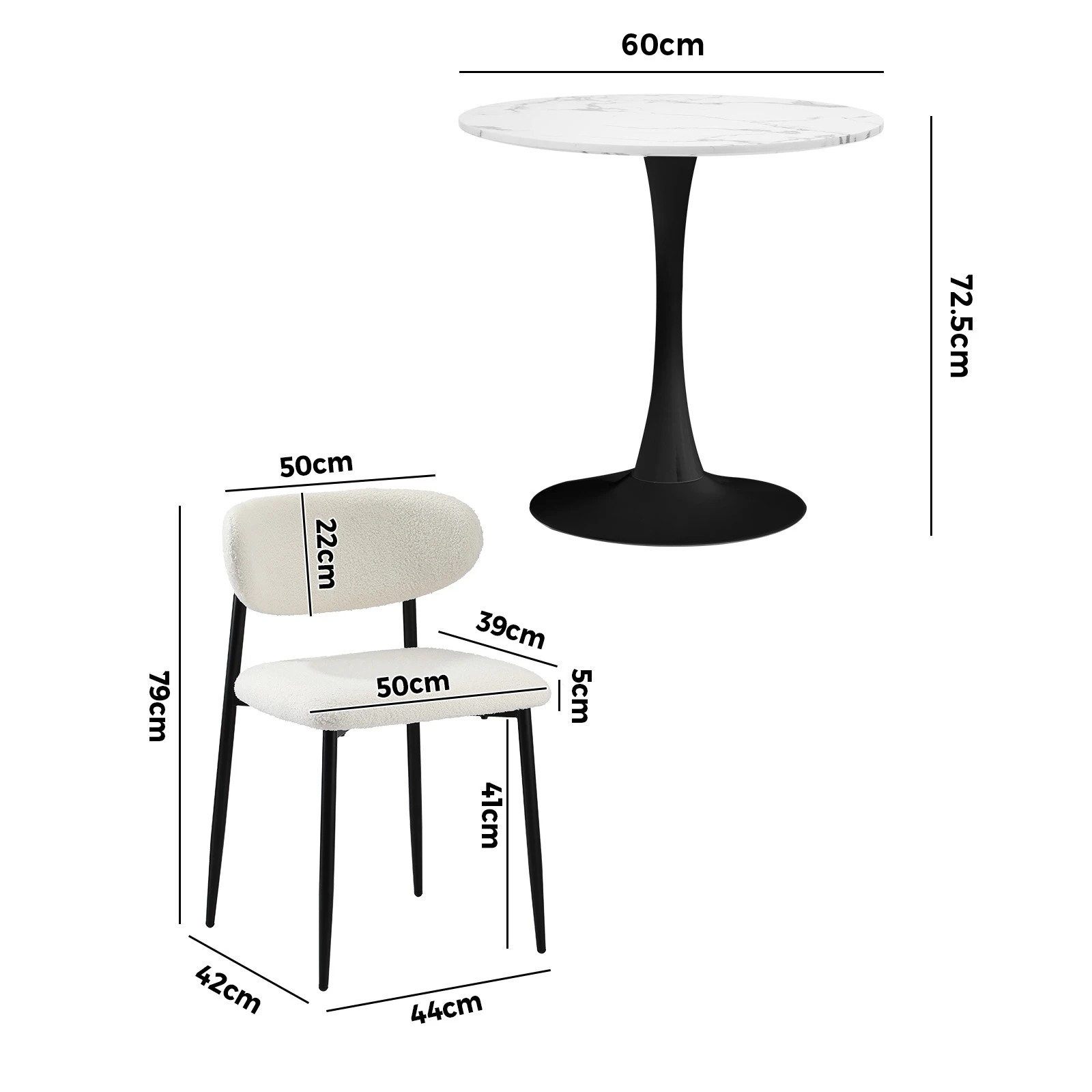 2 Oikiture 60cm Round Dining Table with 2x Dining Chairs Boucle - Multi, 2 of 9