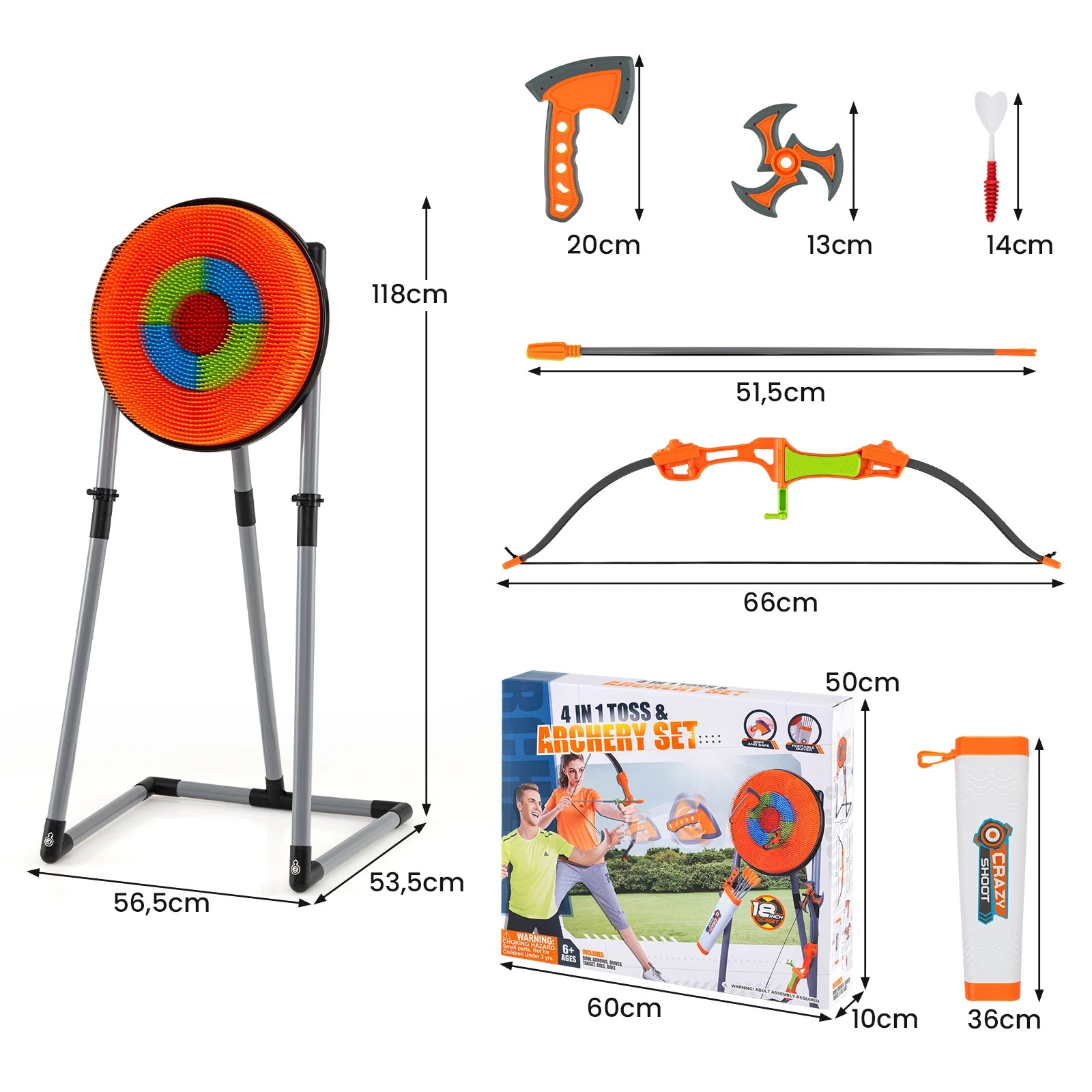 2 Costway 4in1 Bow & Arrow Set Archery Toys Bristle Throwing Target Game Set - Orange, 2 of 2