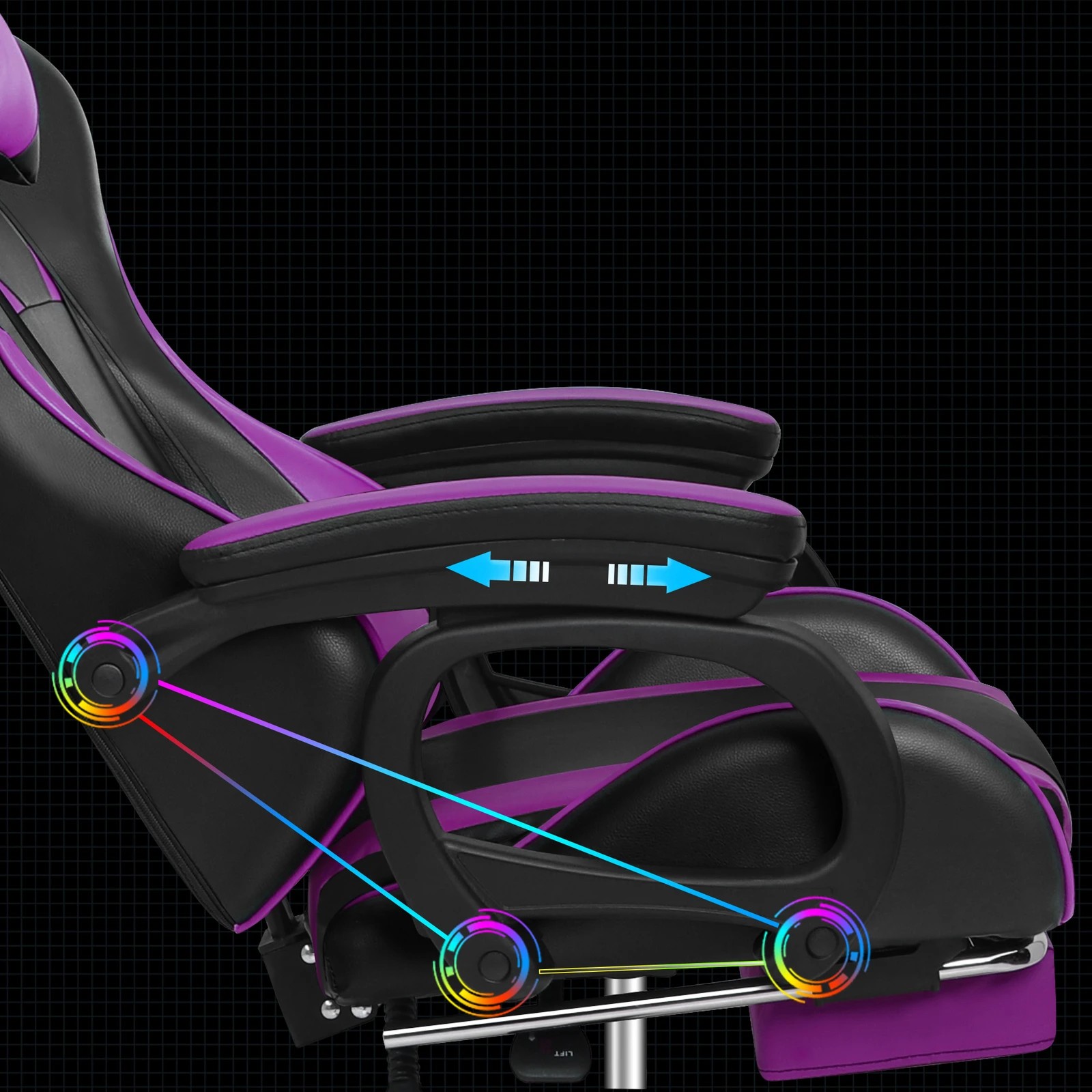 6 Alfordson Gaming Office Chair Racing Massage Computer Seat Footrest Leather - Purple, 6 of 9