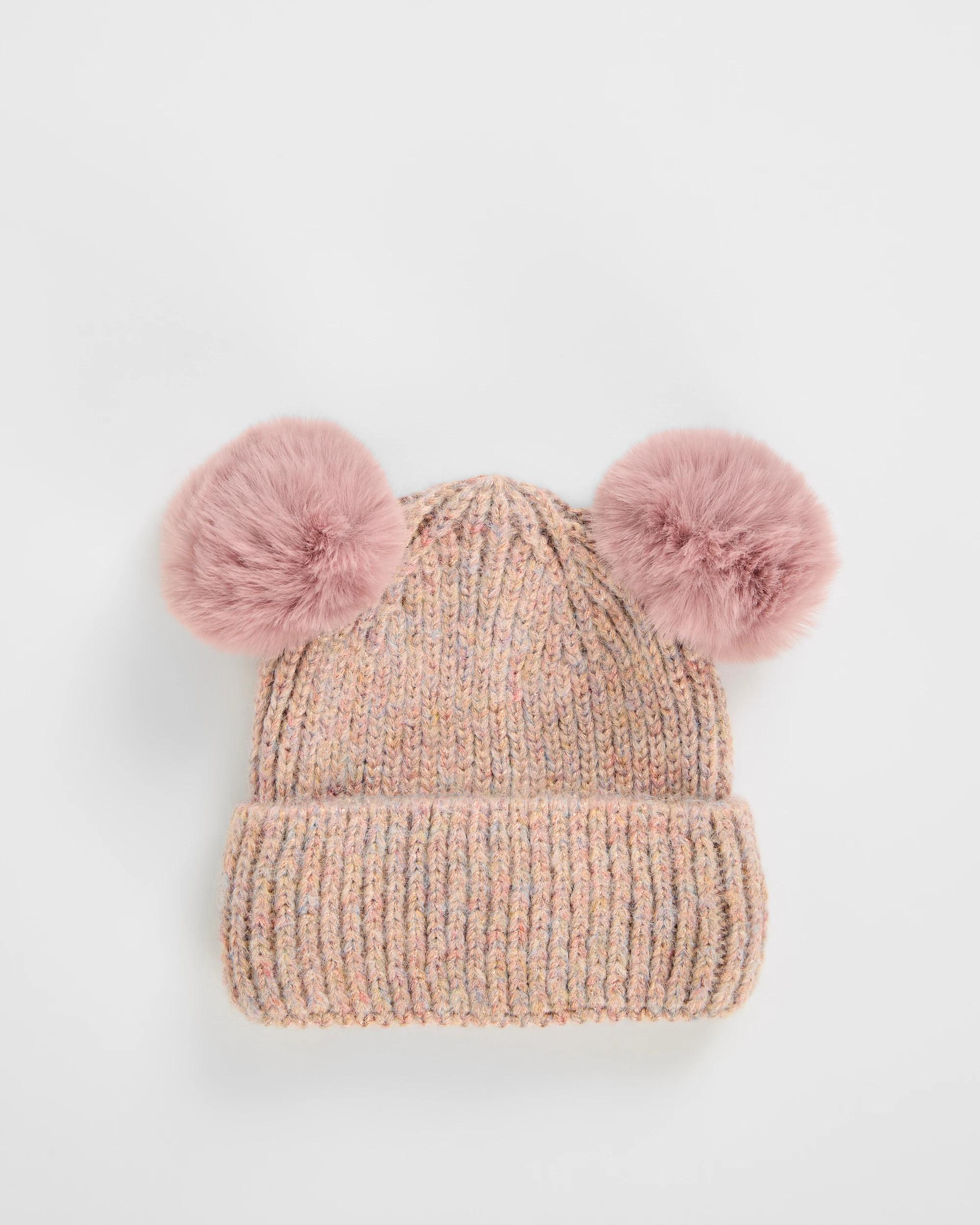 1 Target Kids Metallic Double Pom Pom Beanie PINKS, 1 of 2
