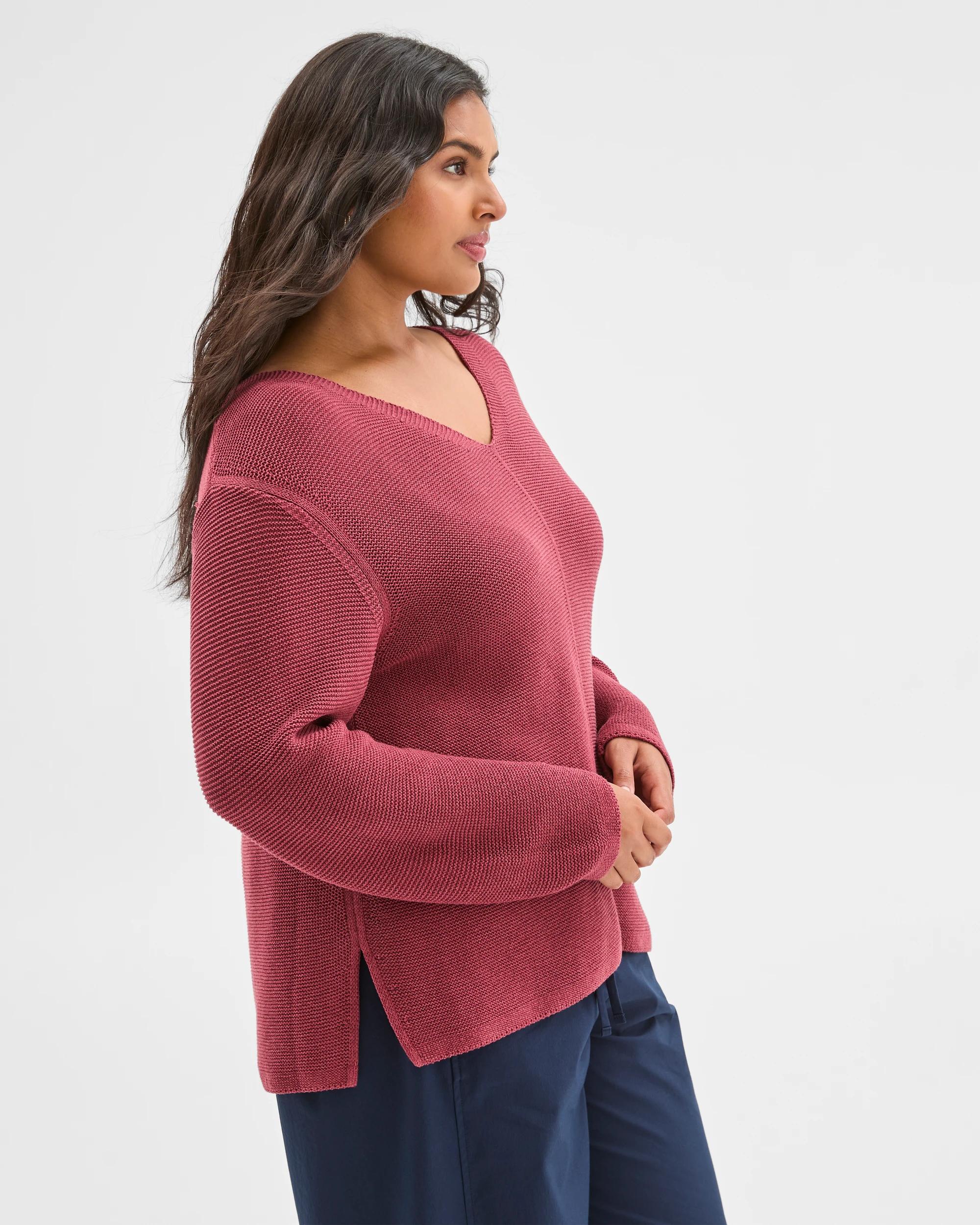 4 Target Curve Plus Size Australian Cotton Blend V-Neck Ottoman Twist Jumper MULBERRY, 4 of 5