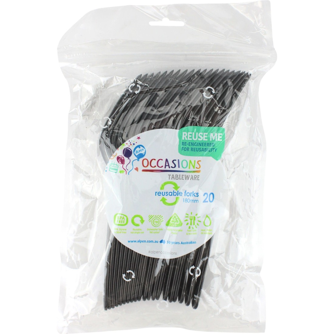 2 Alpen Black Reusable Plastic Forks (Pack of 20), 2 of 3