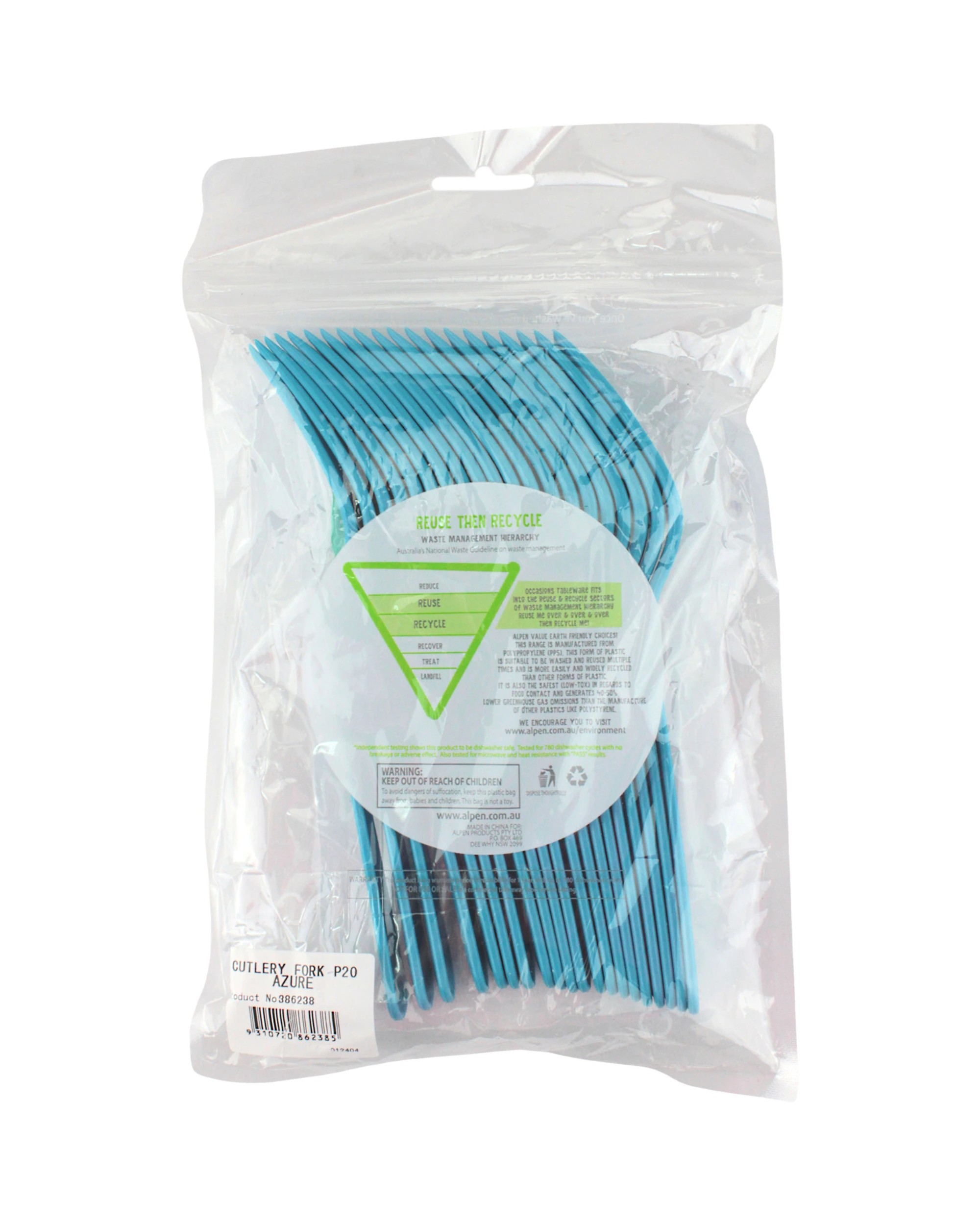 3 Alpen Azure Reusable Plastic Forks Pack of 20 - Blue, 3 of 3