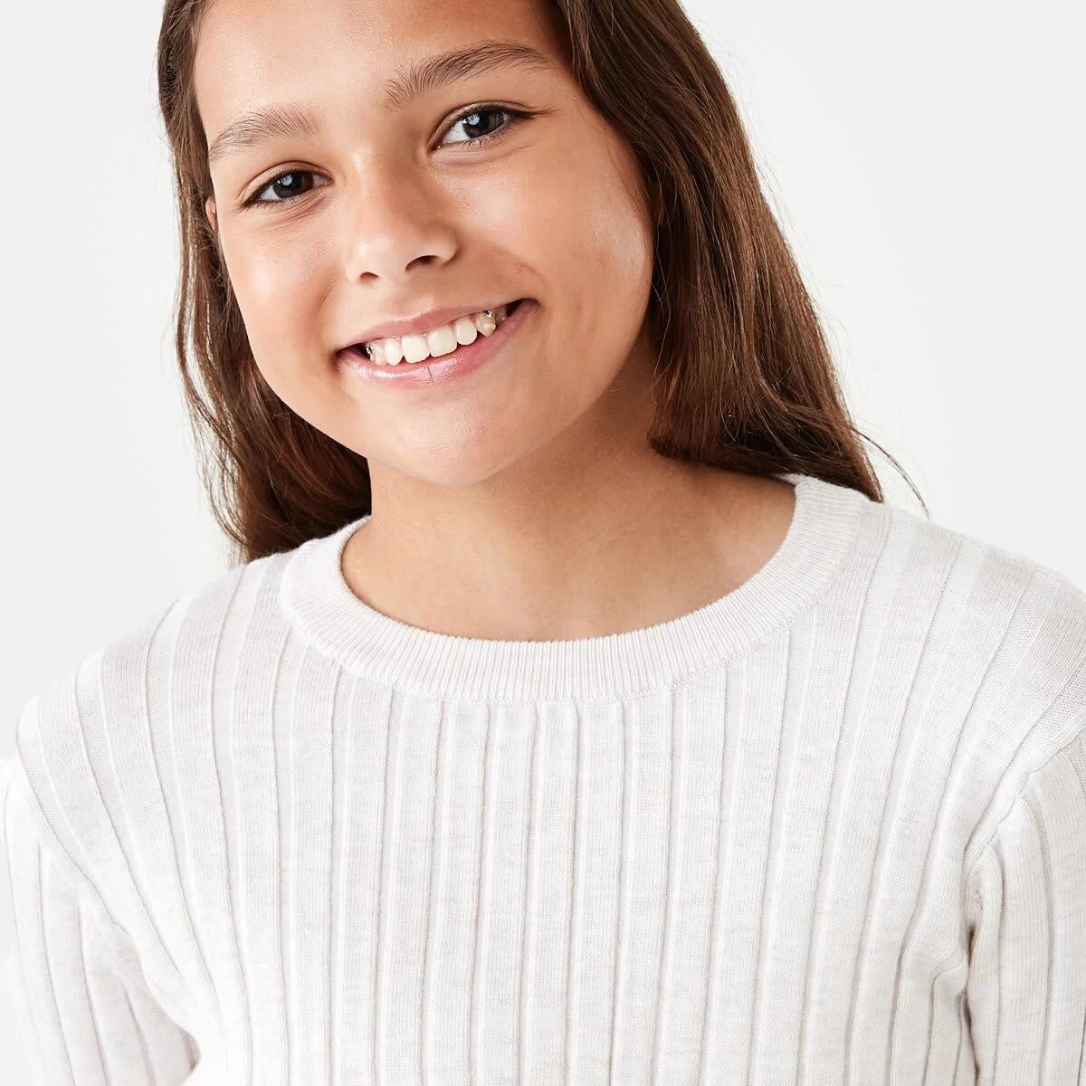3 Long Sleeve Rib Knit Top Crm Marle, 3 of 8