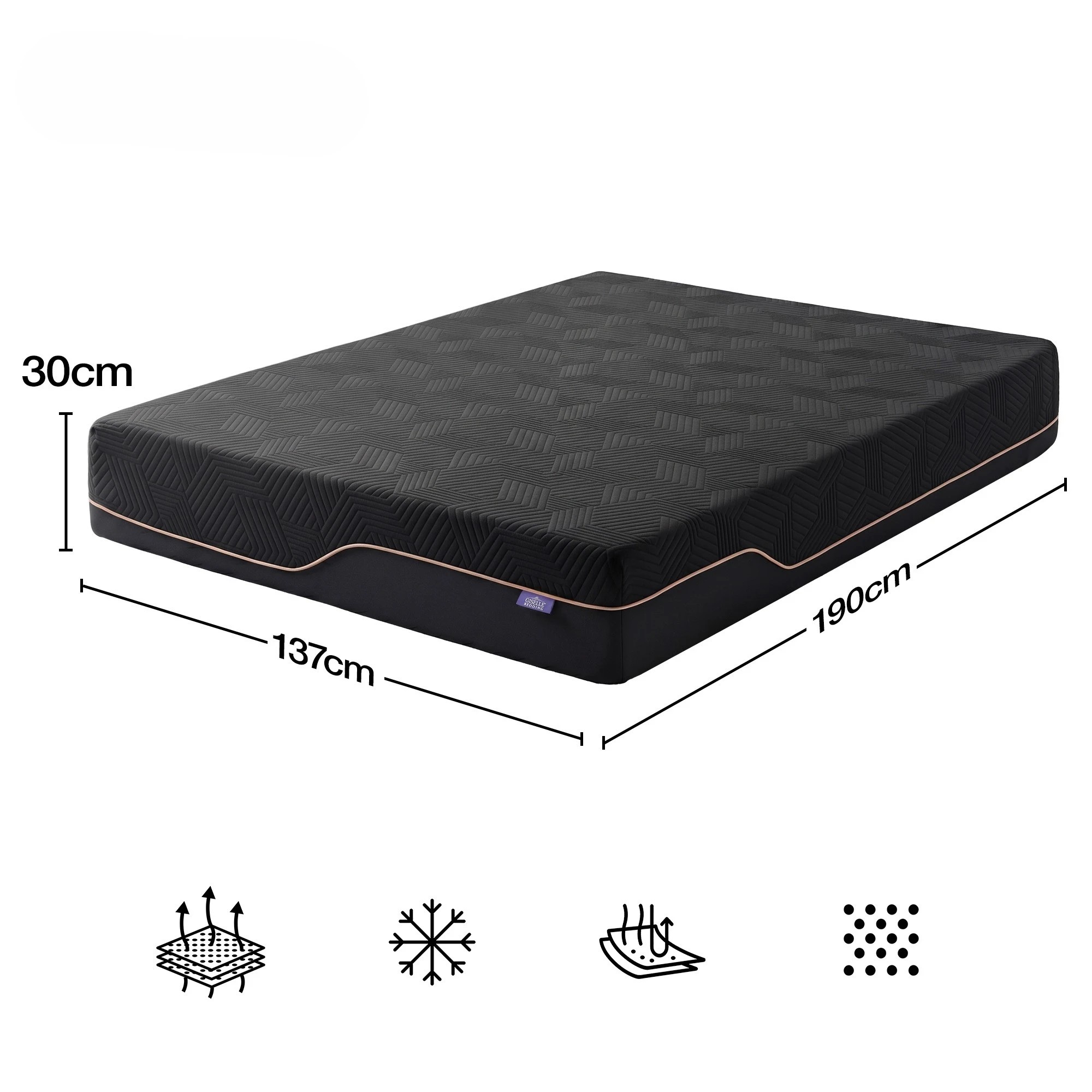 3 Giselle Bedding 30cm Cooling Memory Foam Mattress Medium Firm Pressure Relief - Double Bed - Black, 3 of 9