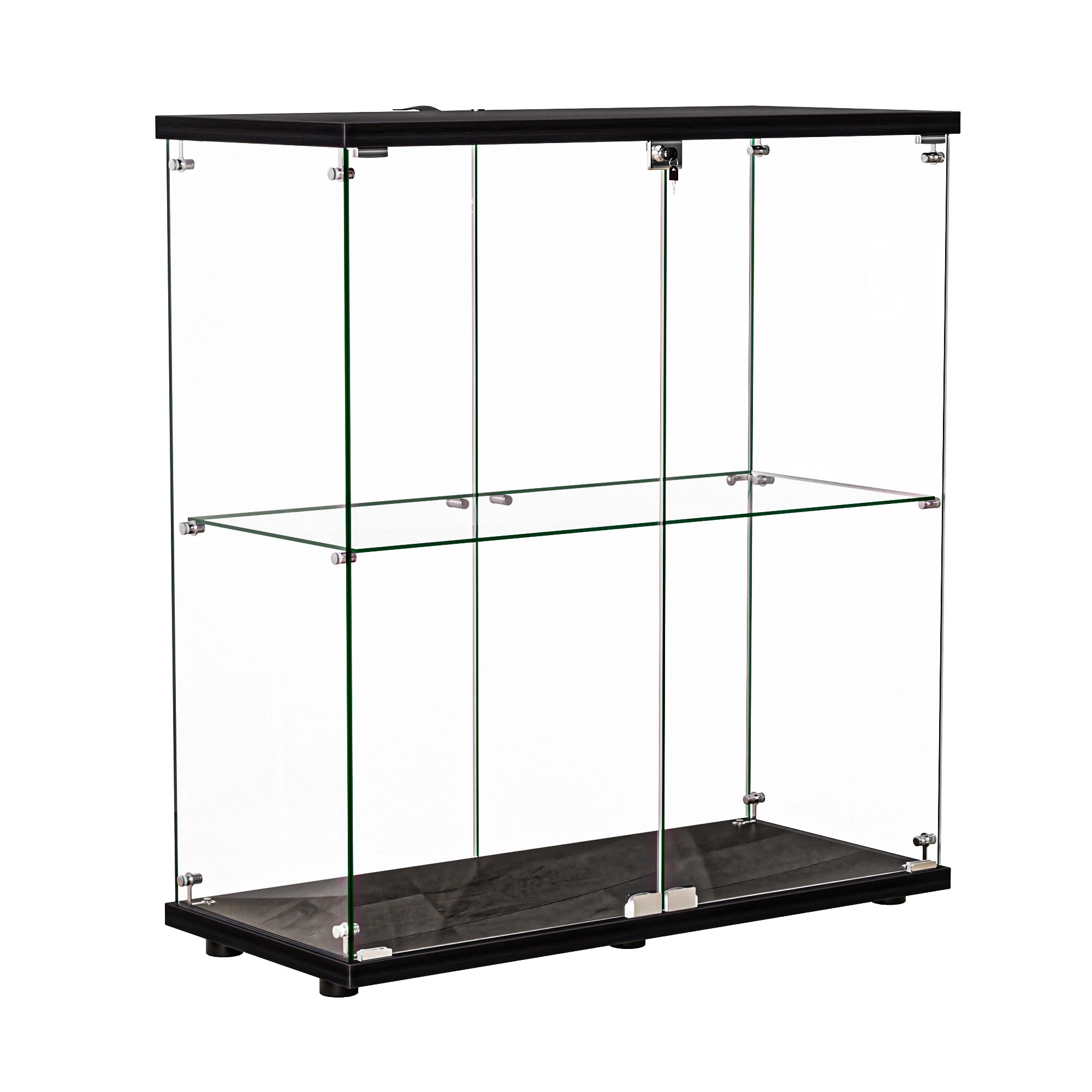 1 Stacked Display Cabinet 2-Tier Doubel Glass Doors - Black, 1 of 9
