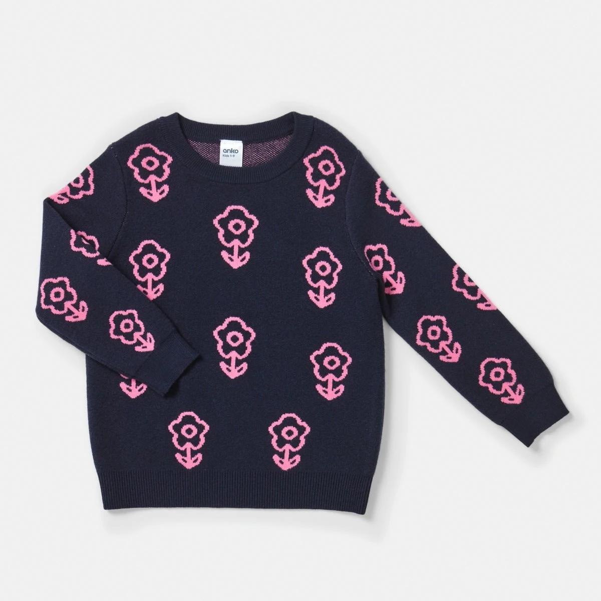 8 Jacquard Knit Jumper Nvy Flower, 8 of 9