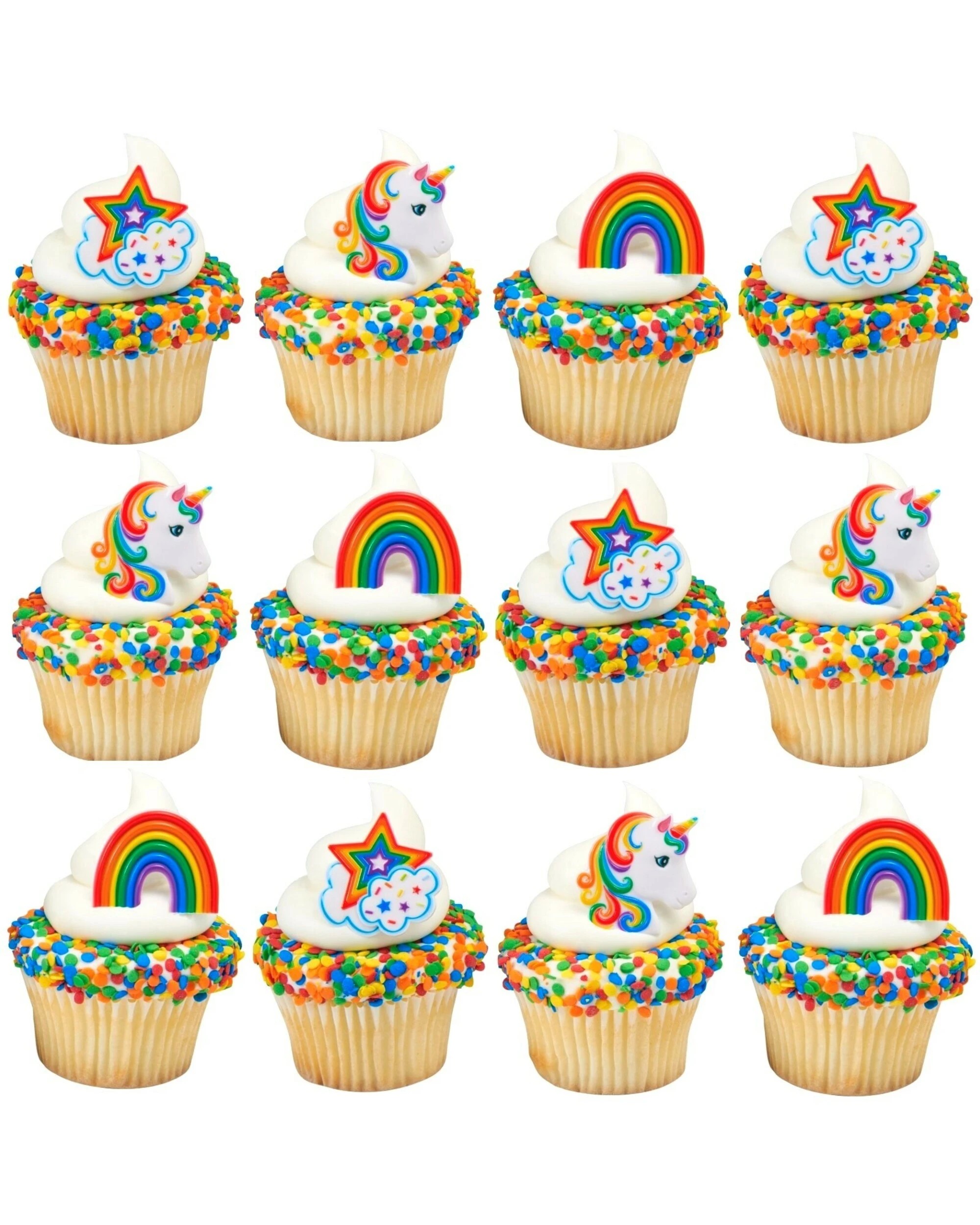 1 DecoPac Rainbow Unicorn Cupcake Rings Pack of 12, 1 of 2