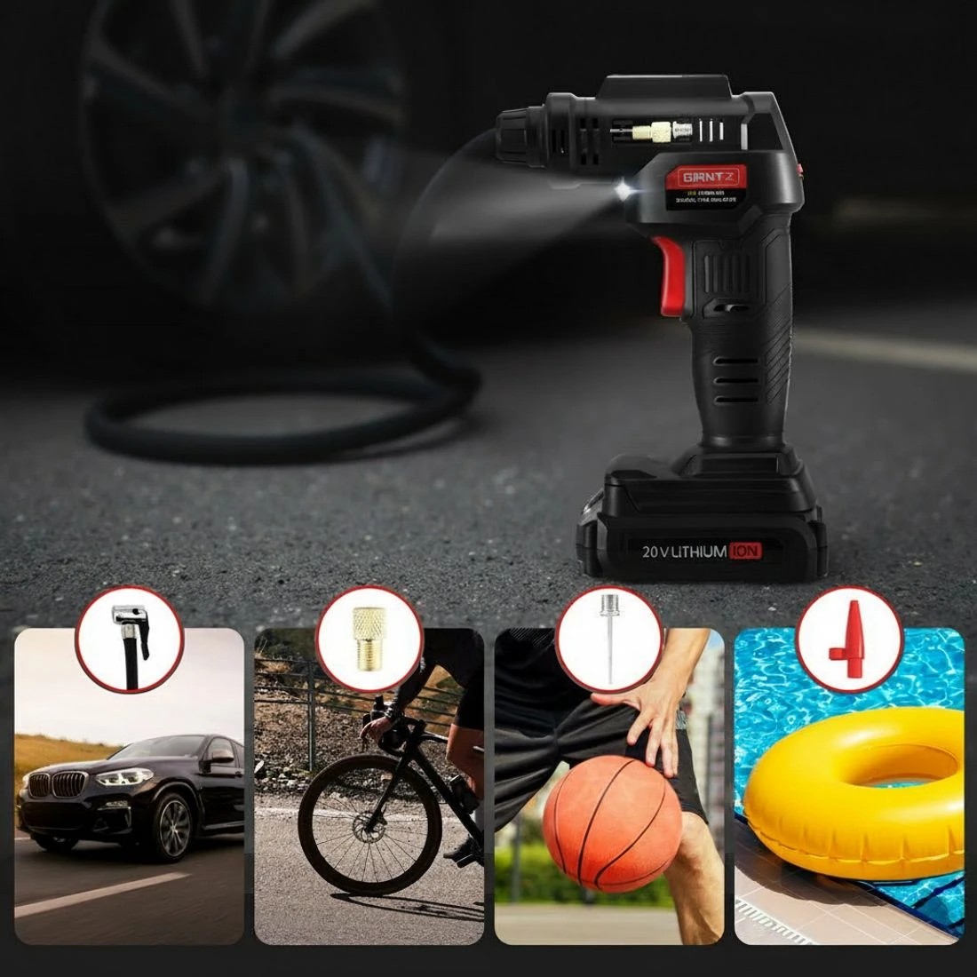 5 Giantz Cordless Tyre Inflator Portable Air Compressor Pump 20V 120PSI Digital LED - Black, 5 of 6