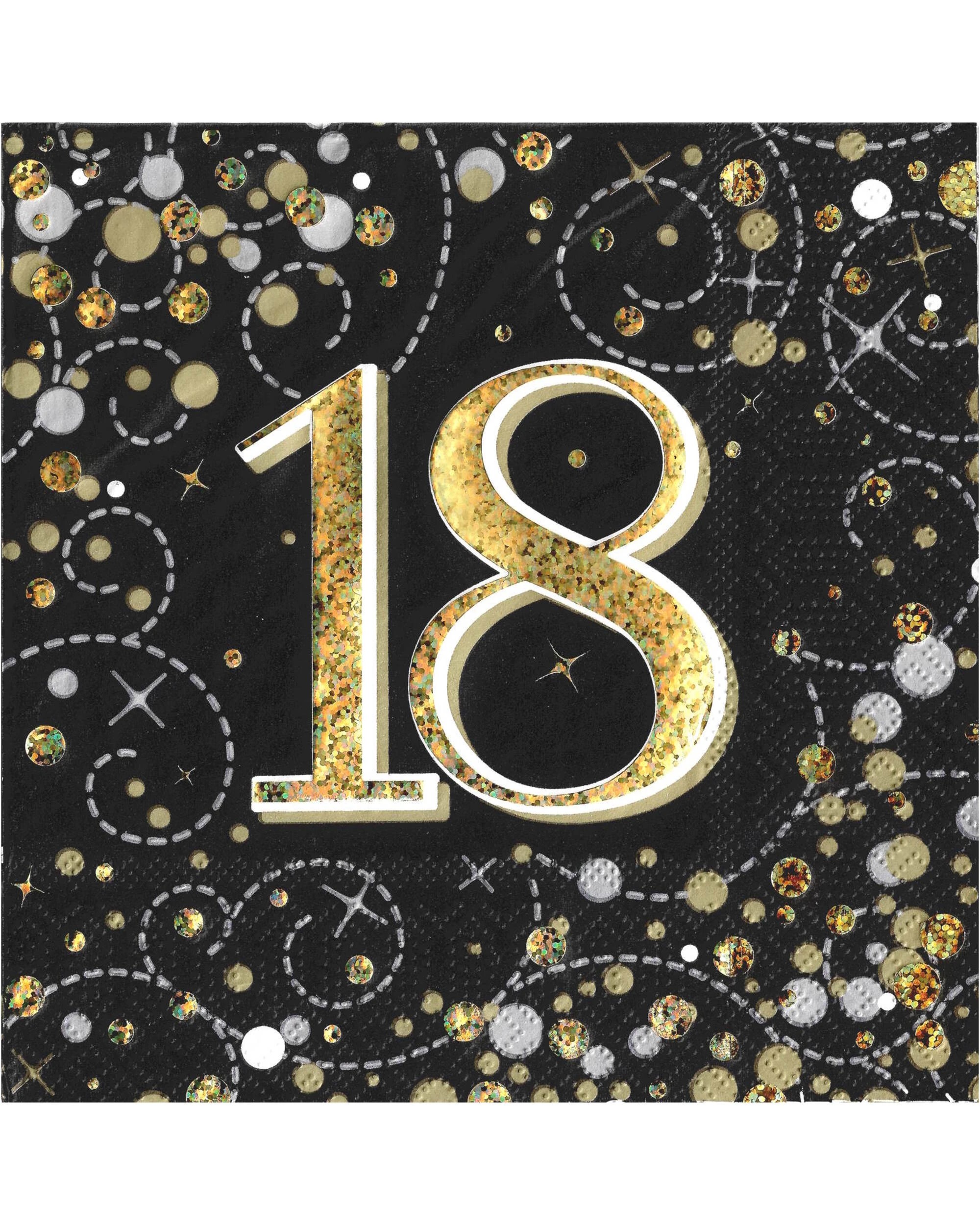 1 Alpen Sparkling Fizz Black and Gold 18th Holographic Large Napkins Serviettes Pack of 16, 1 of 1