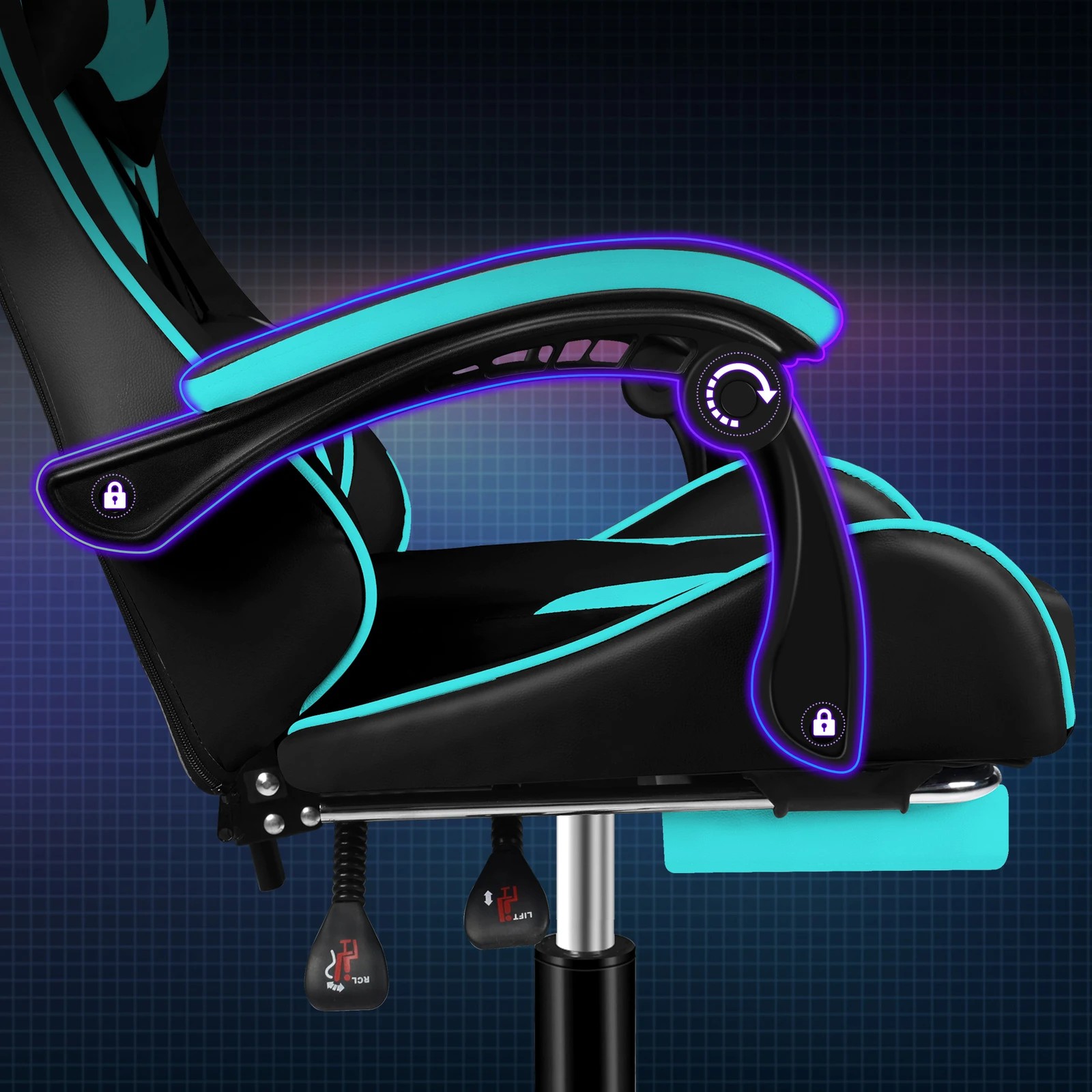 2 Alfordson Gaming Office Chair Massage Computer Footrest Leather - Cyan, 2 of 10