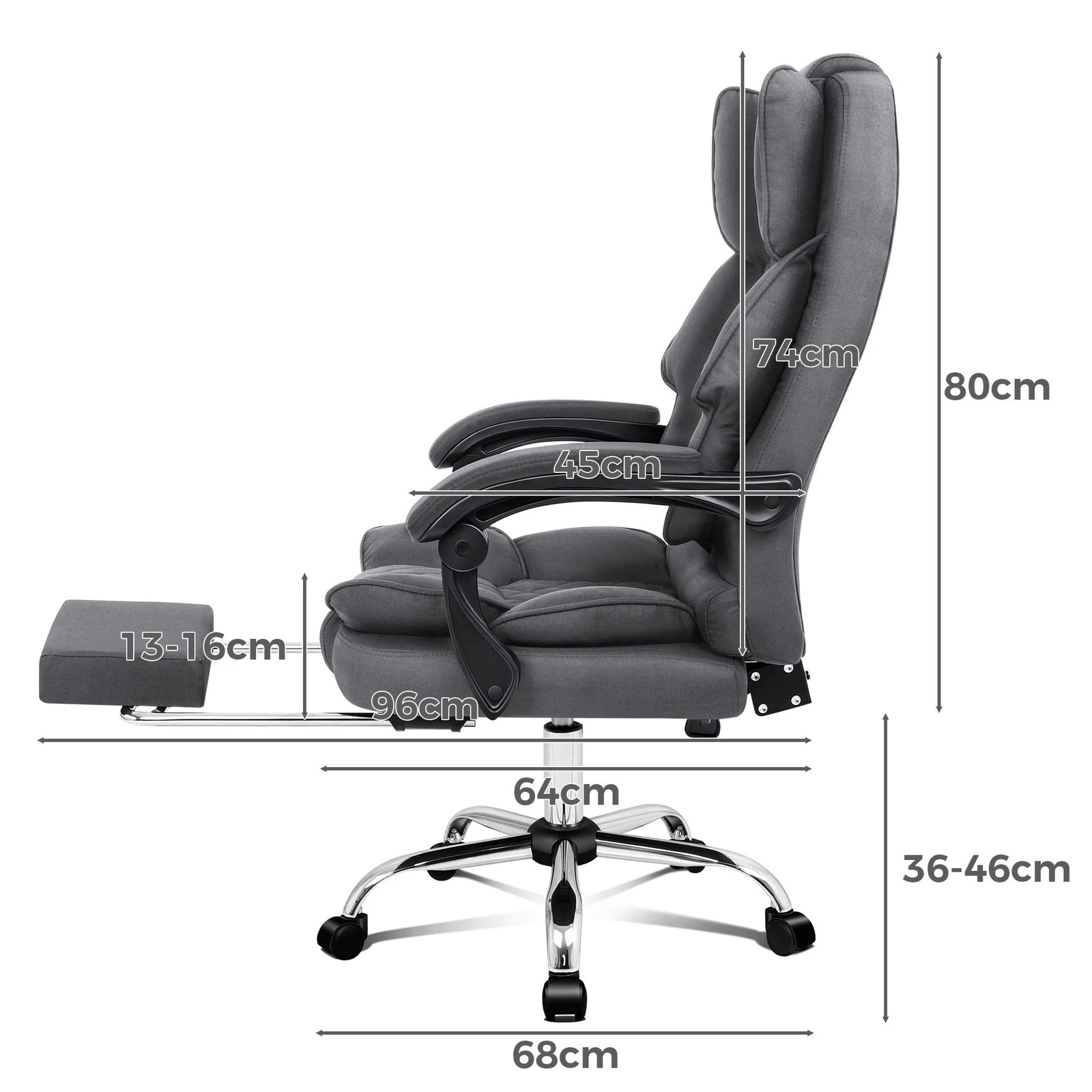4 Alfordson Office Chair Gaming Executive Seat Computer Racer Fabric Recliner - Grey, 4 of 10