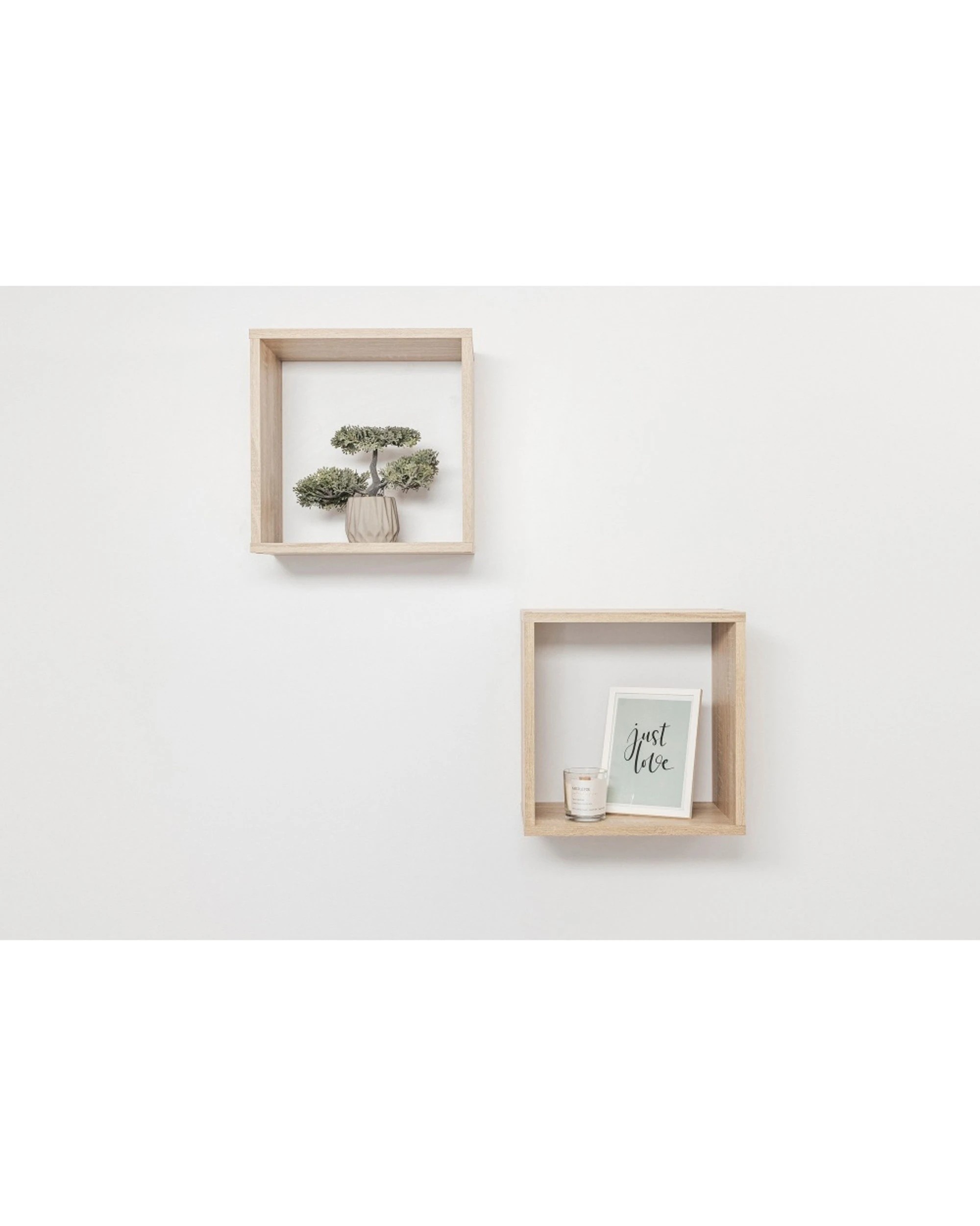 2 European Cabinetry 2pc Bergen Cube Display Shelf Set Swiss Krono Boards Oak - Natural, 2 of 3