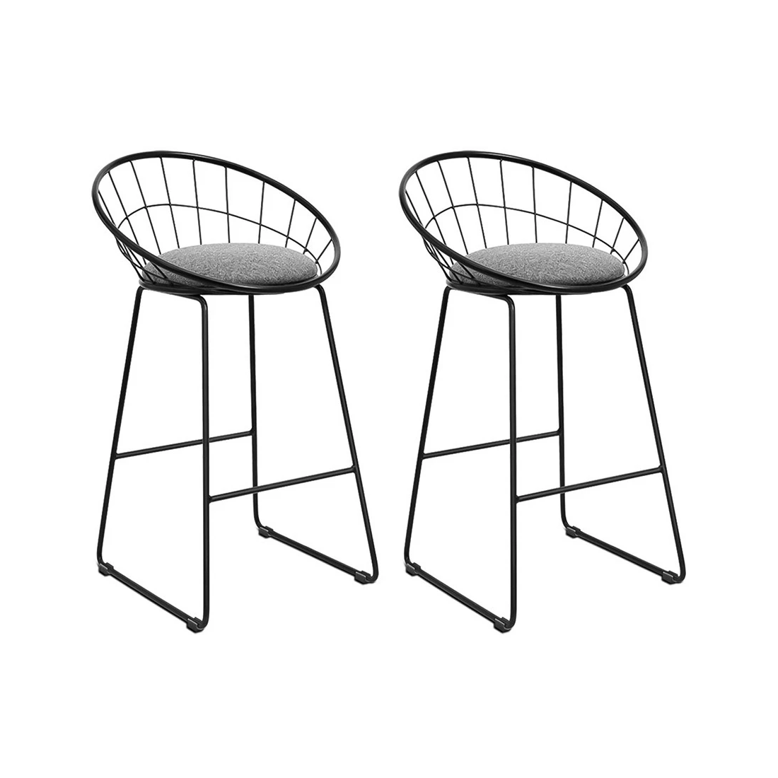 1 Artiss 2x Bar Stools Padded Seat Metal - Black, 1 of 7
