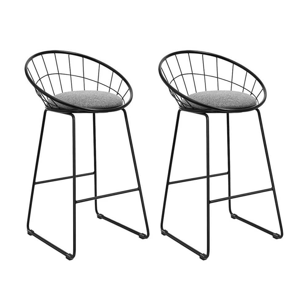 1 Artiss 2x Bar Stools Padded Seat Metal - Black, 1 of 6