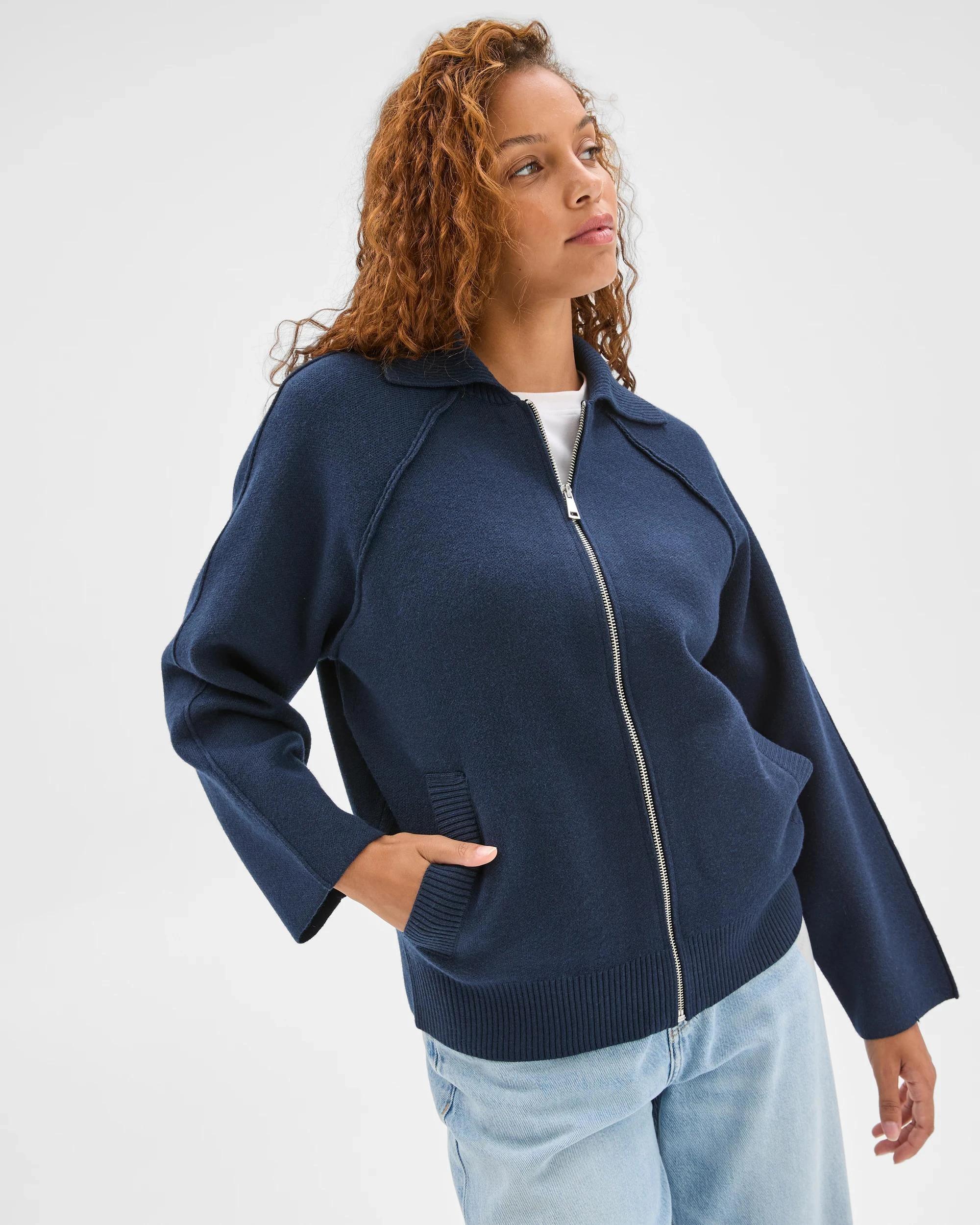 5 Target Woman Zip Through Knit Bomber Cardigan NAVY MARLE, 5 of 7