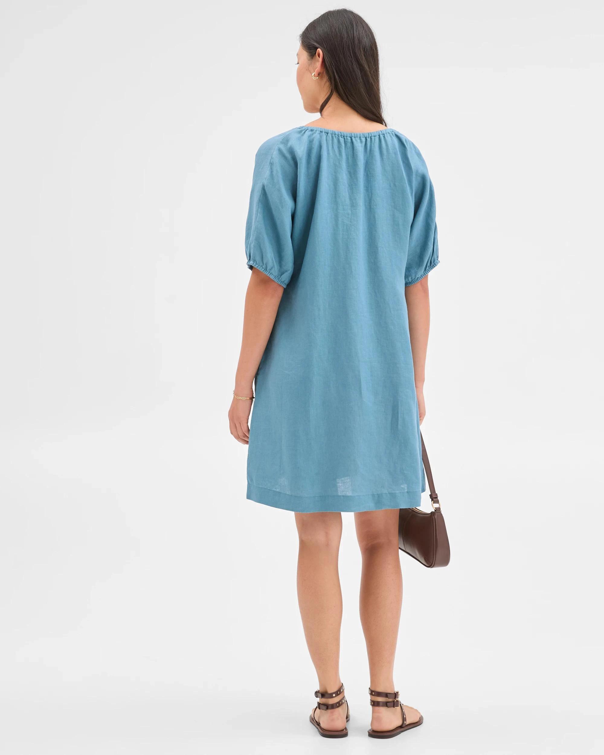 5 Target Woman European Linen Tie Mini Dress SEA TEAL, 5 of 5